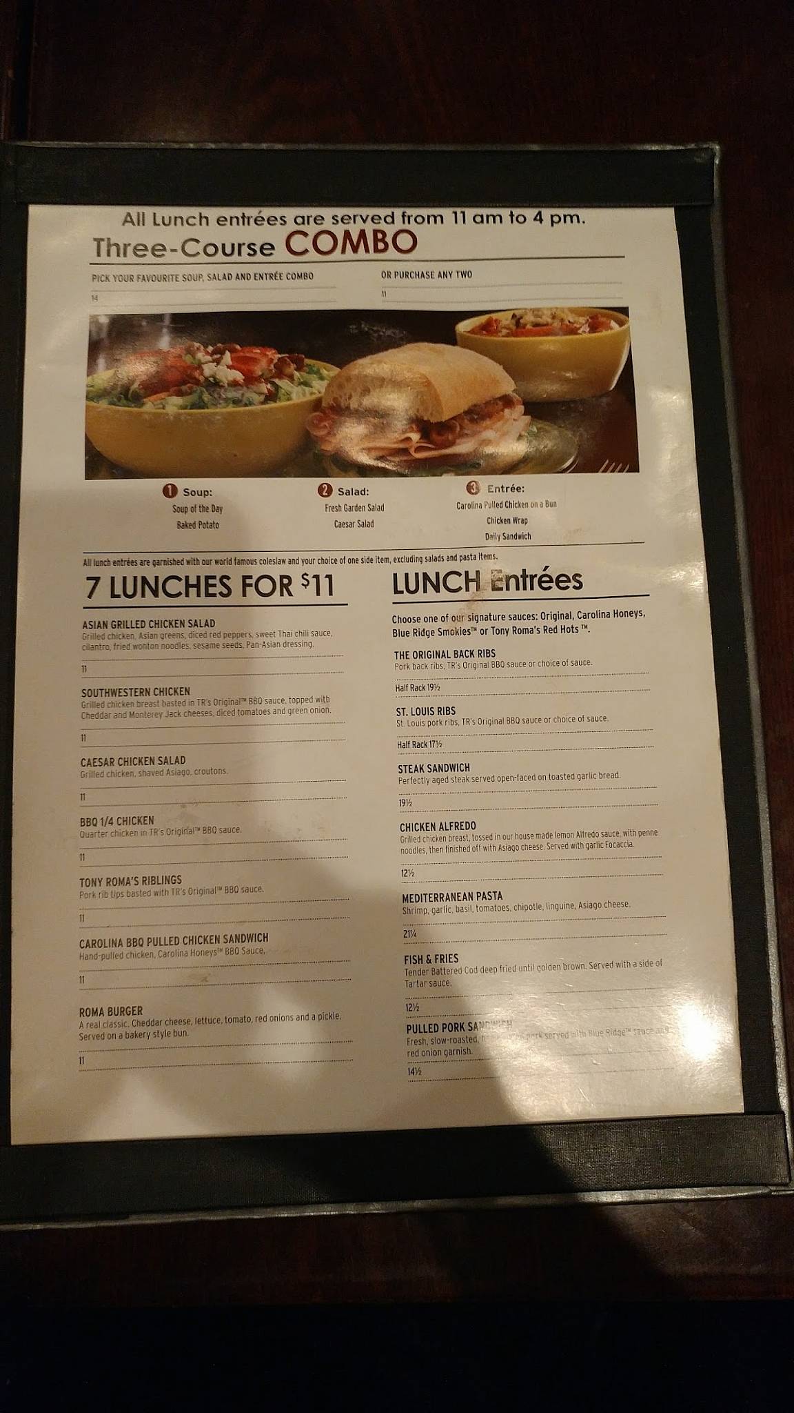 Tony Roma's меню