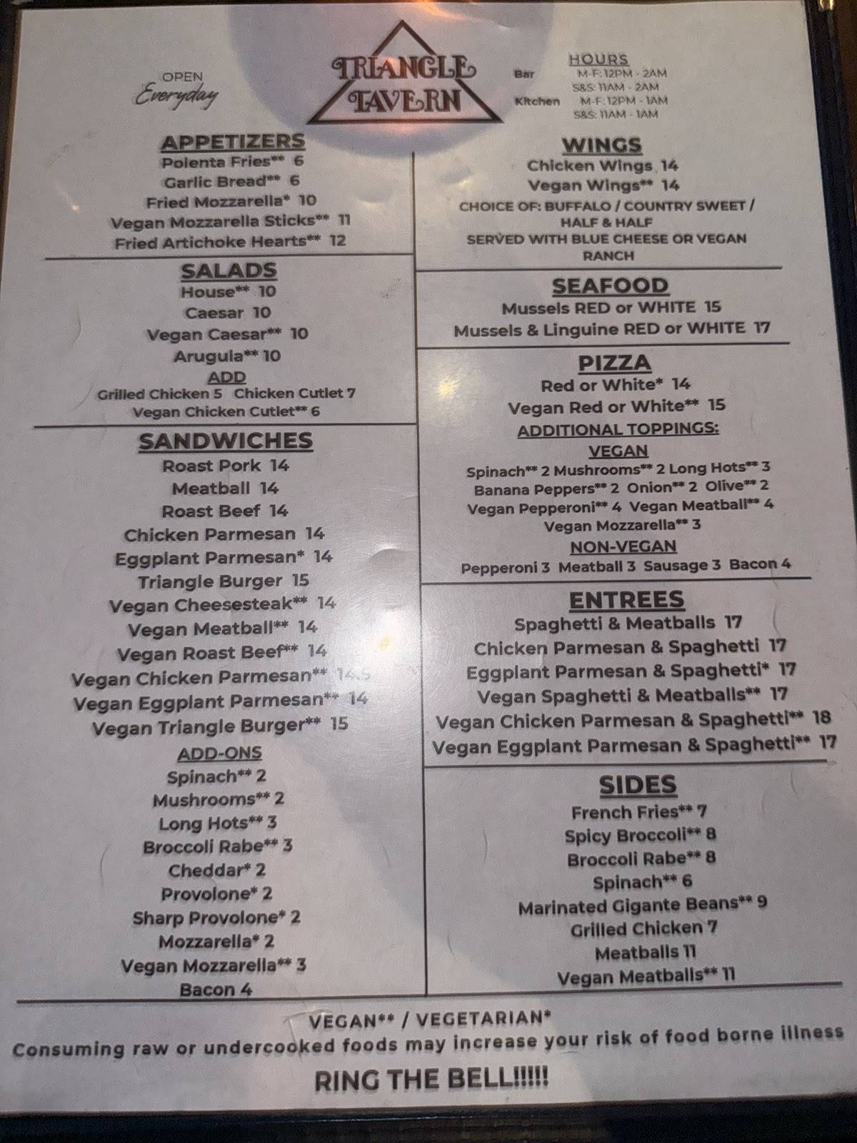 Triangle Tavern меню