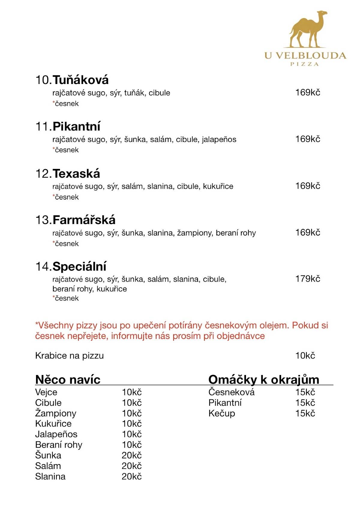 U Velblouda меню