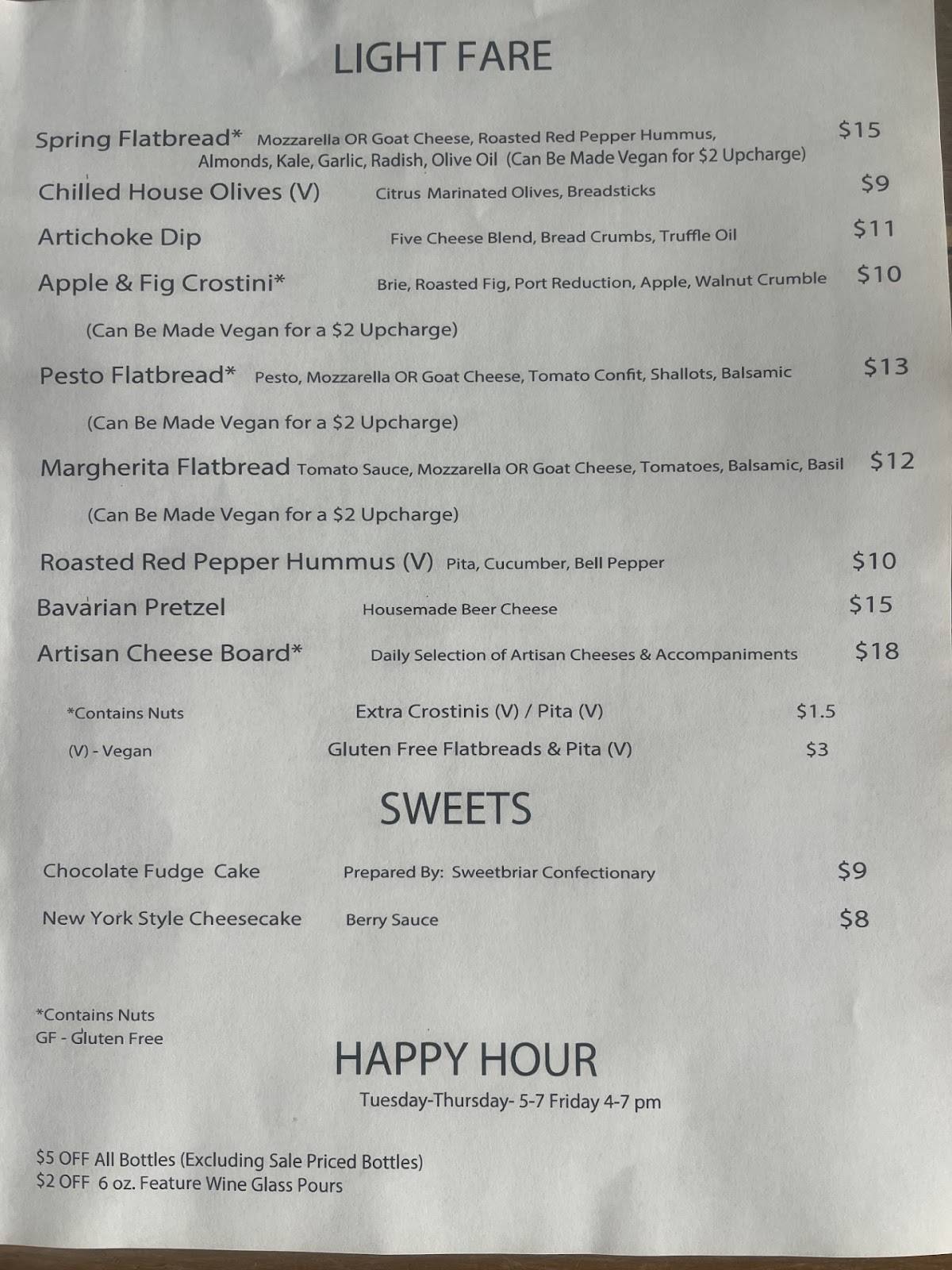 Unwind Wine Bar & Light Fare меню