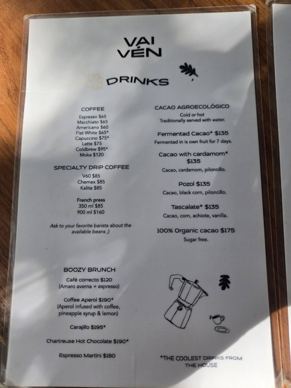 Vaivén Tulum меню