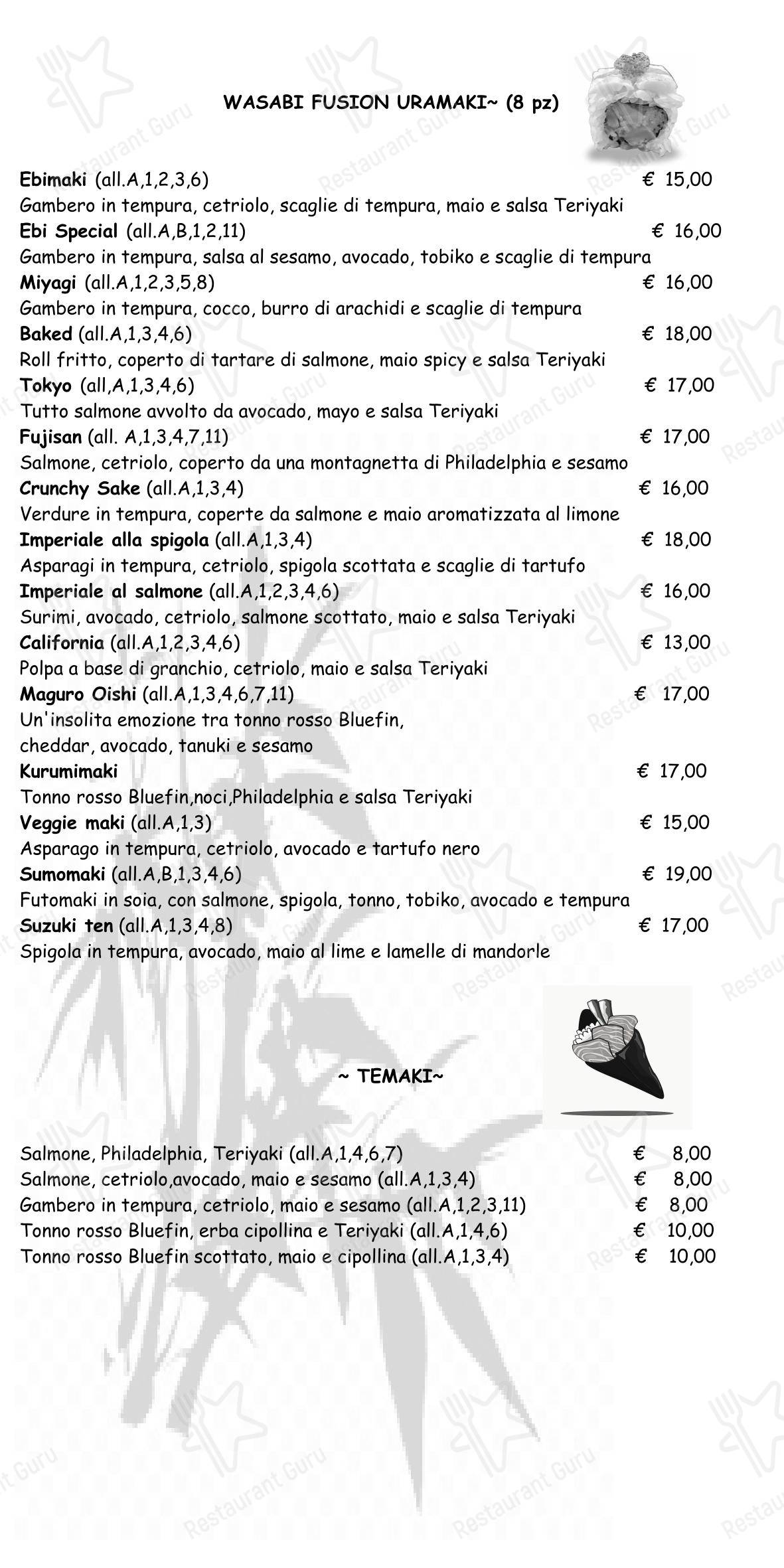 Меню ресторана Wasabi Balduina - Ristorante Giapponese