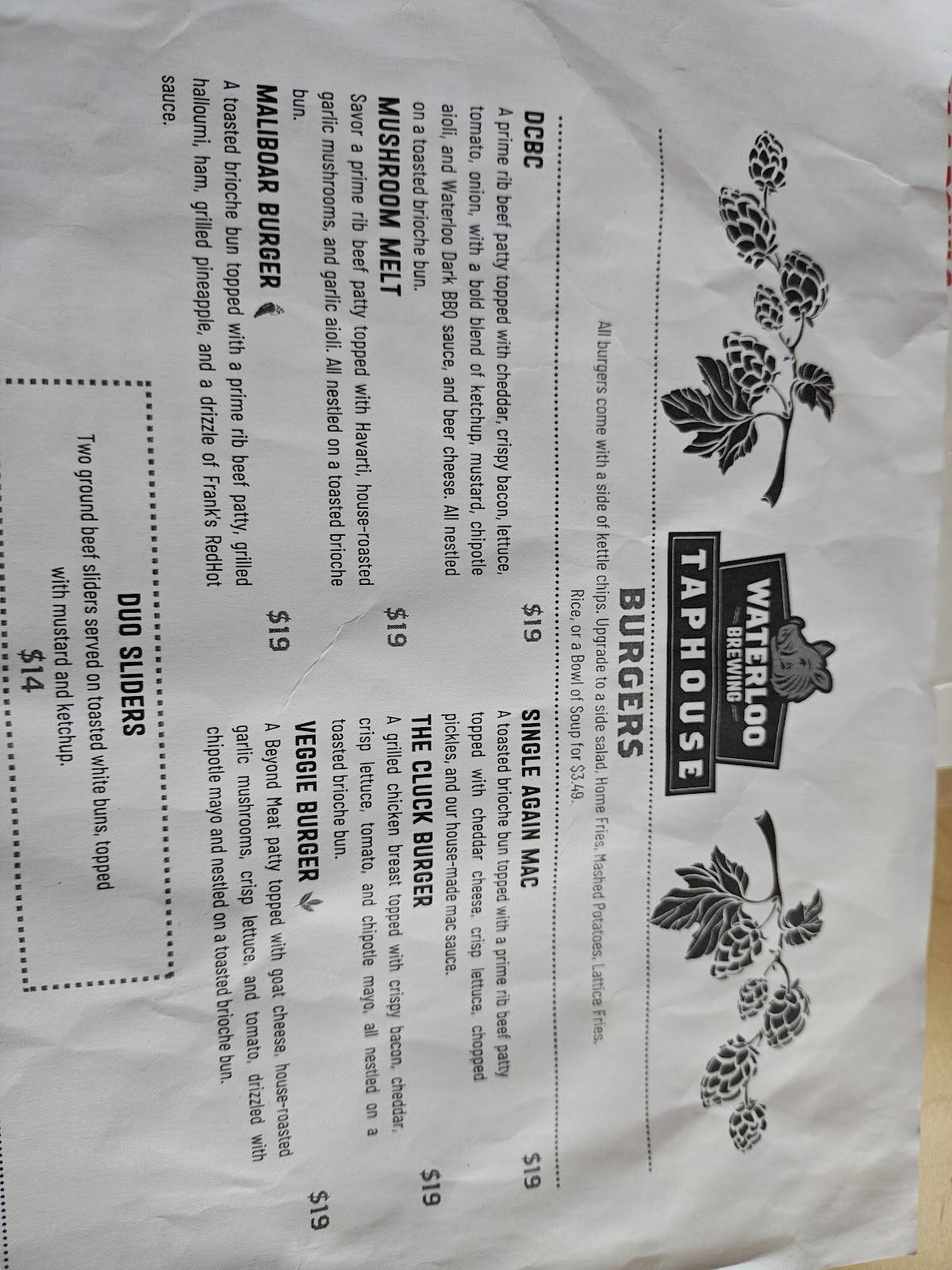Waterloo Brewing Taphouse меню