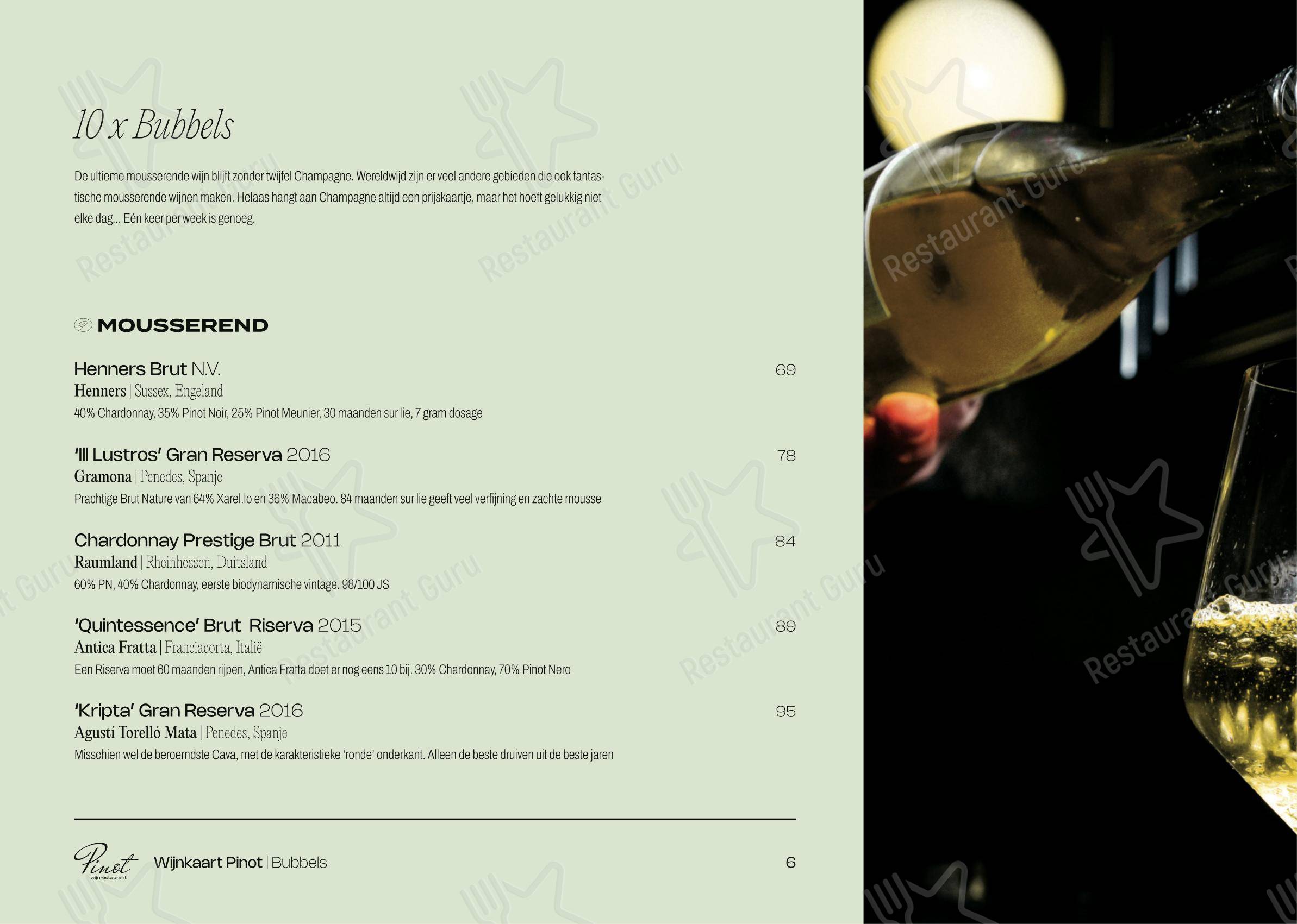 Меню Wijnrestaurant Pinot - еда и напитки