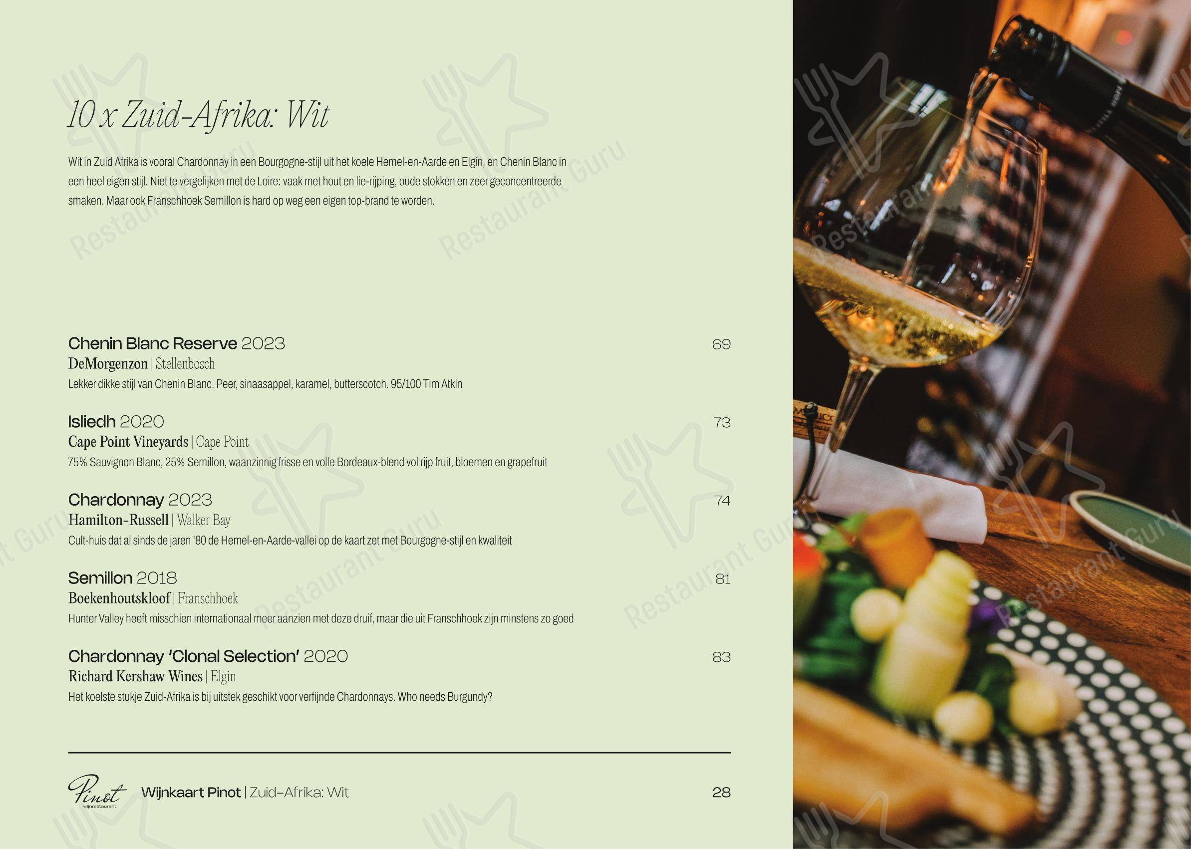 Меню напитков паба и бара Wijnrestaurant Pinot в Бреде