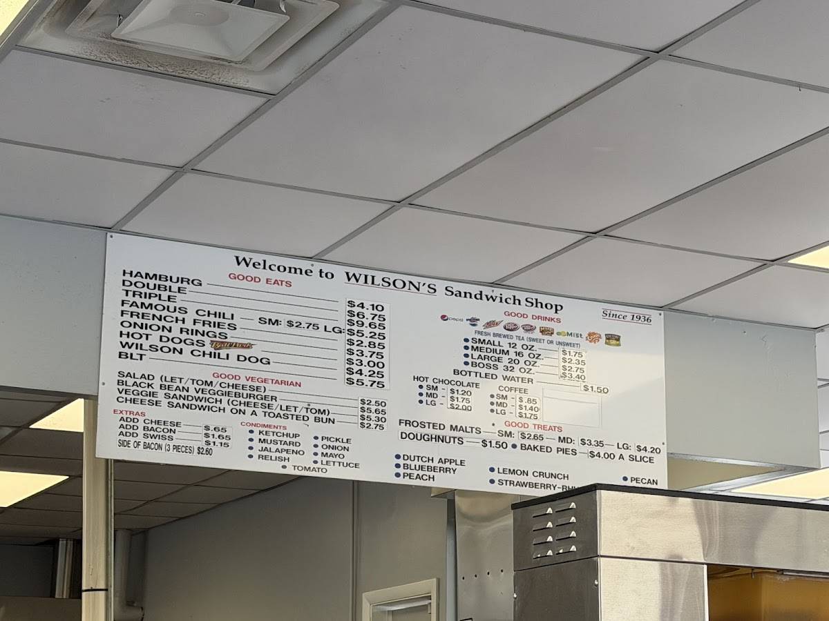 Wilson's Sandwich Shop меню