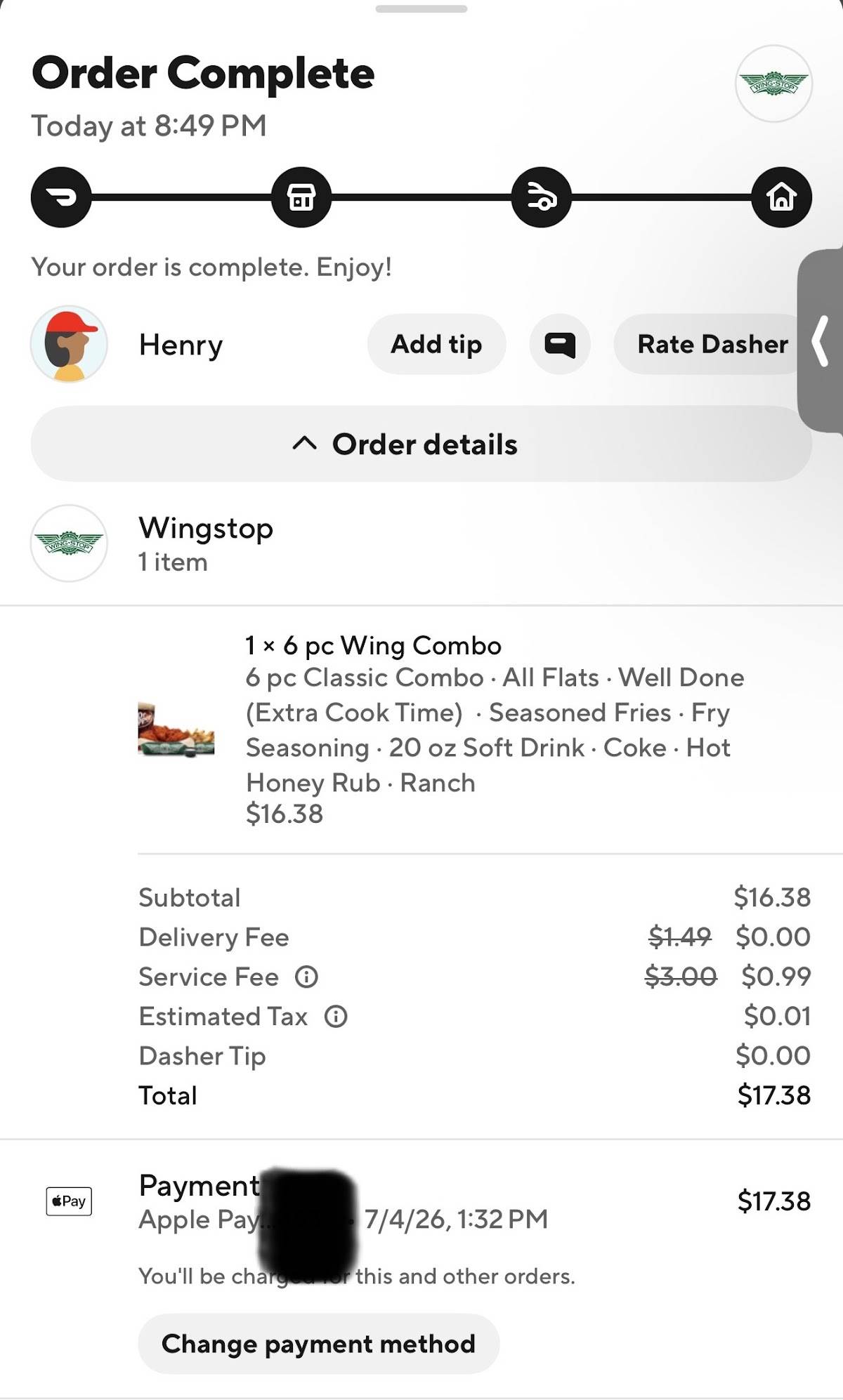 Wingstop меню