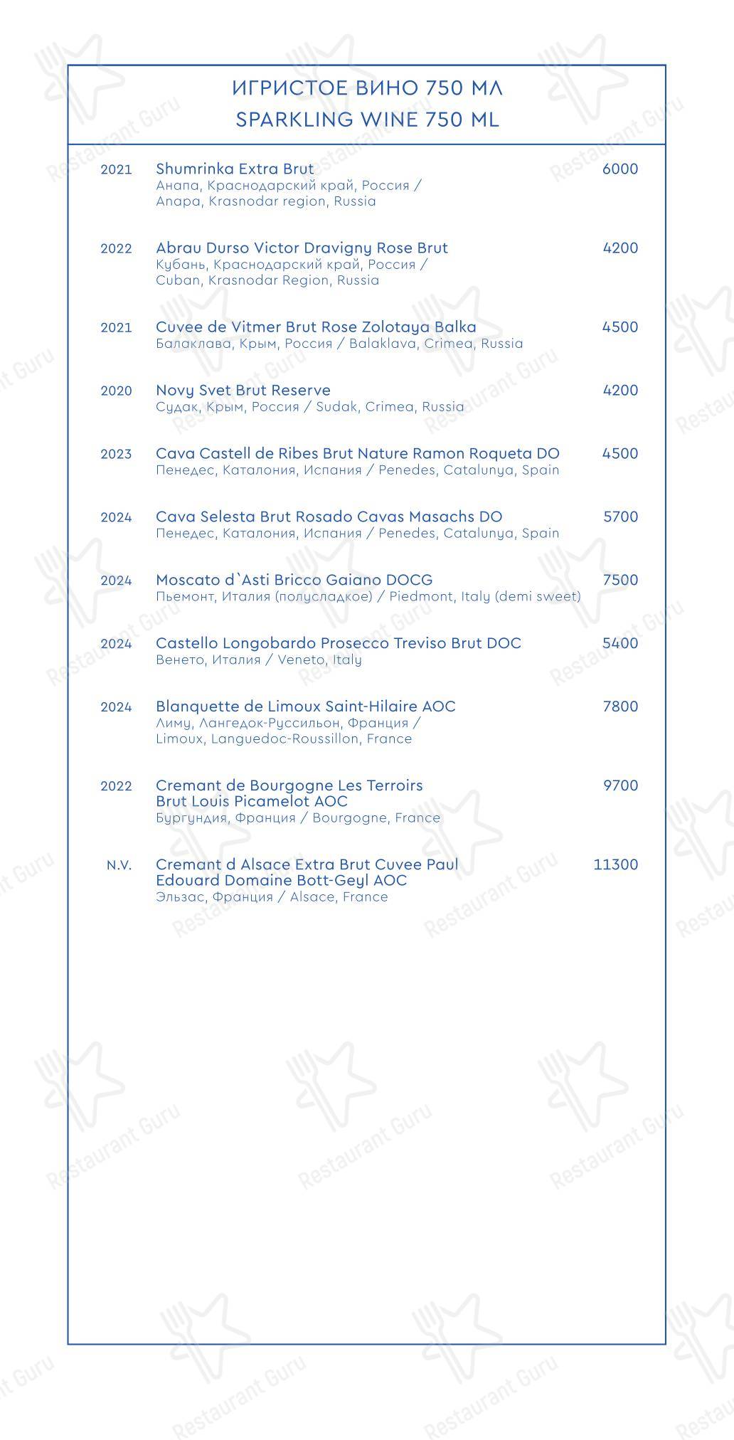 Yura в Москве - Sunday Lunch Sample Menu