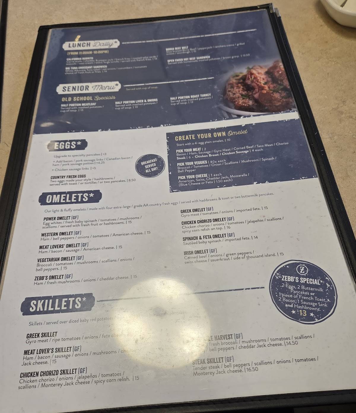 Zebb’s Family Restaurant меню