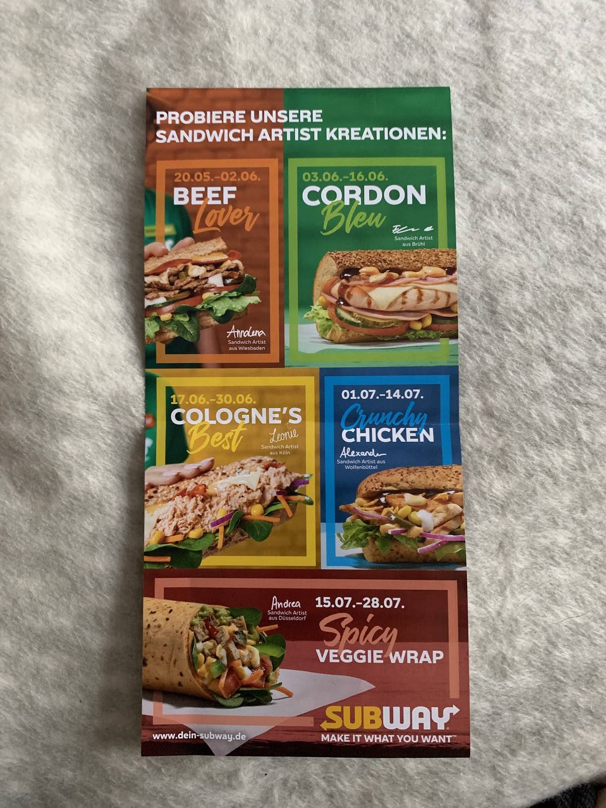 Subway меню