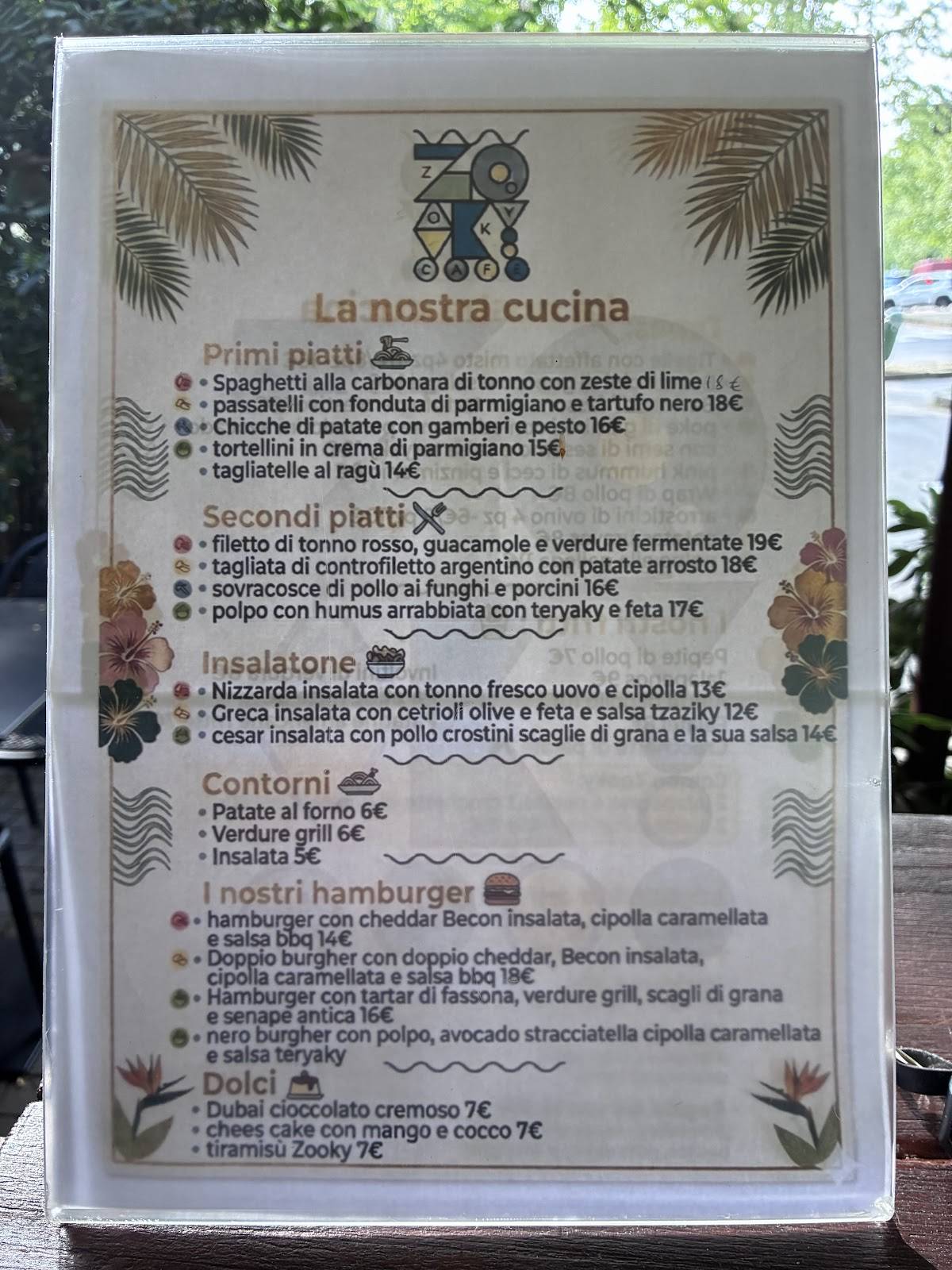Zooky Cafè меню