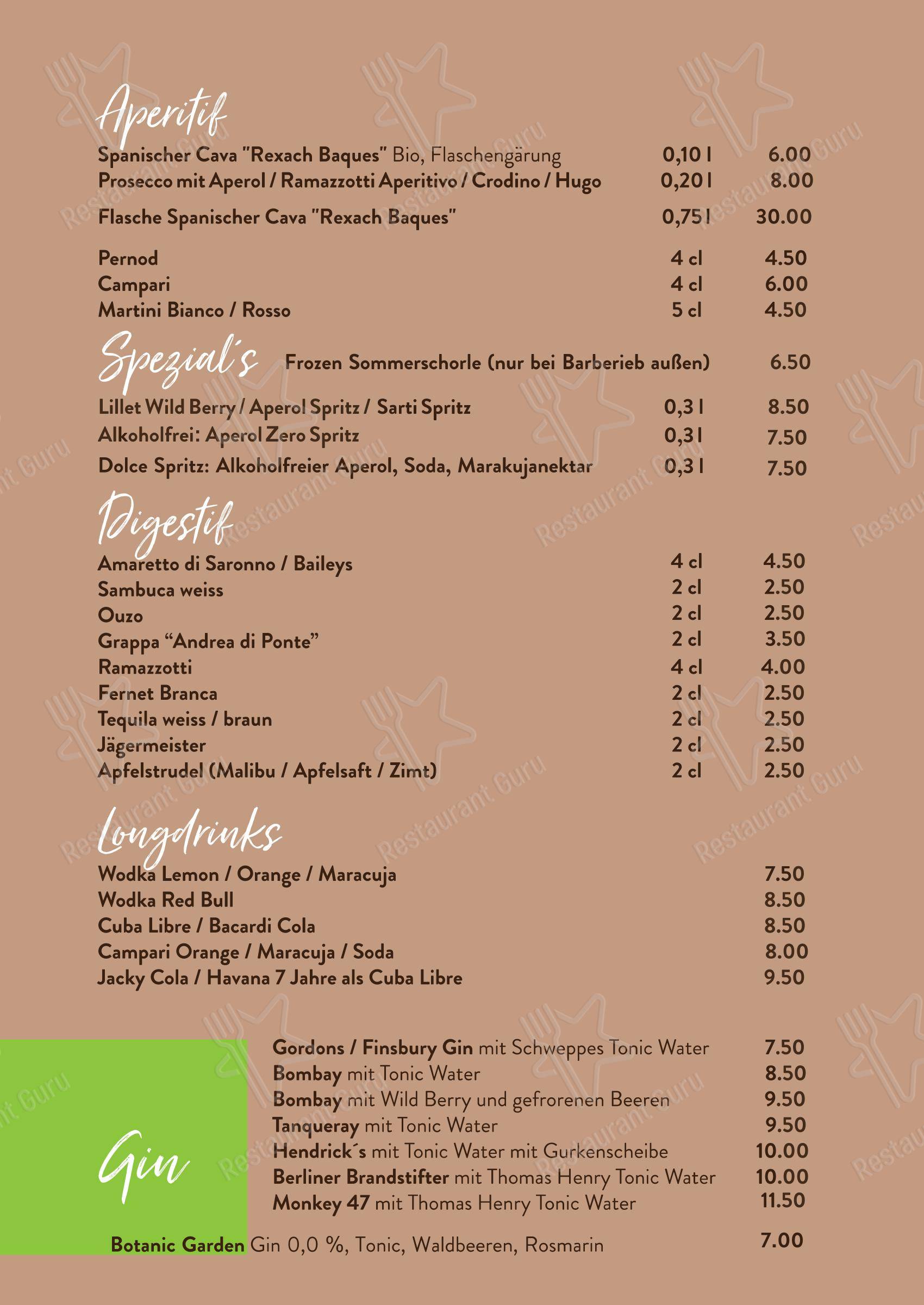 avocado restaurant в Раштатте - Меню напитков