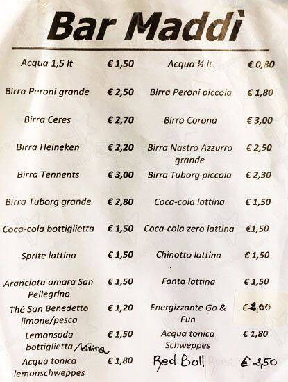 Bar Maddì меню