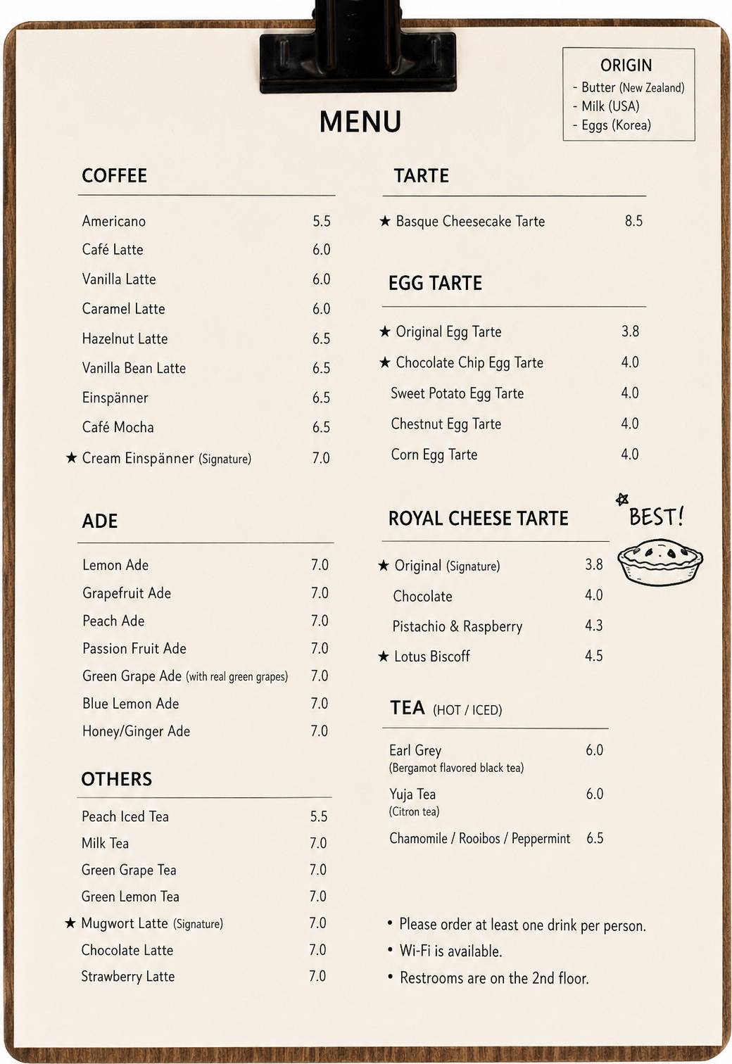 gourmet (tart Cafe) меню