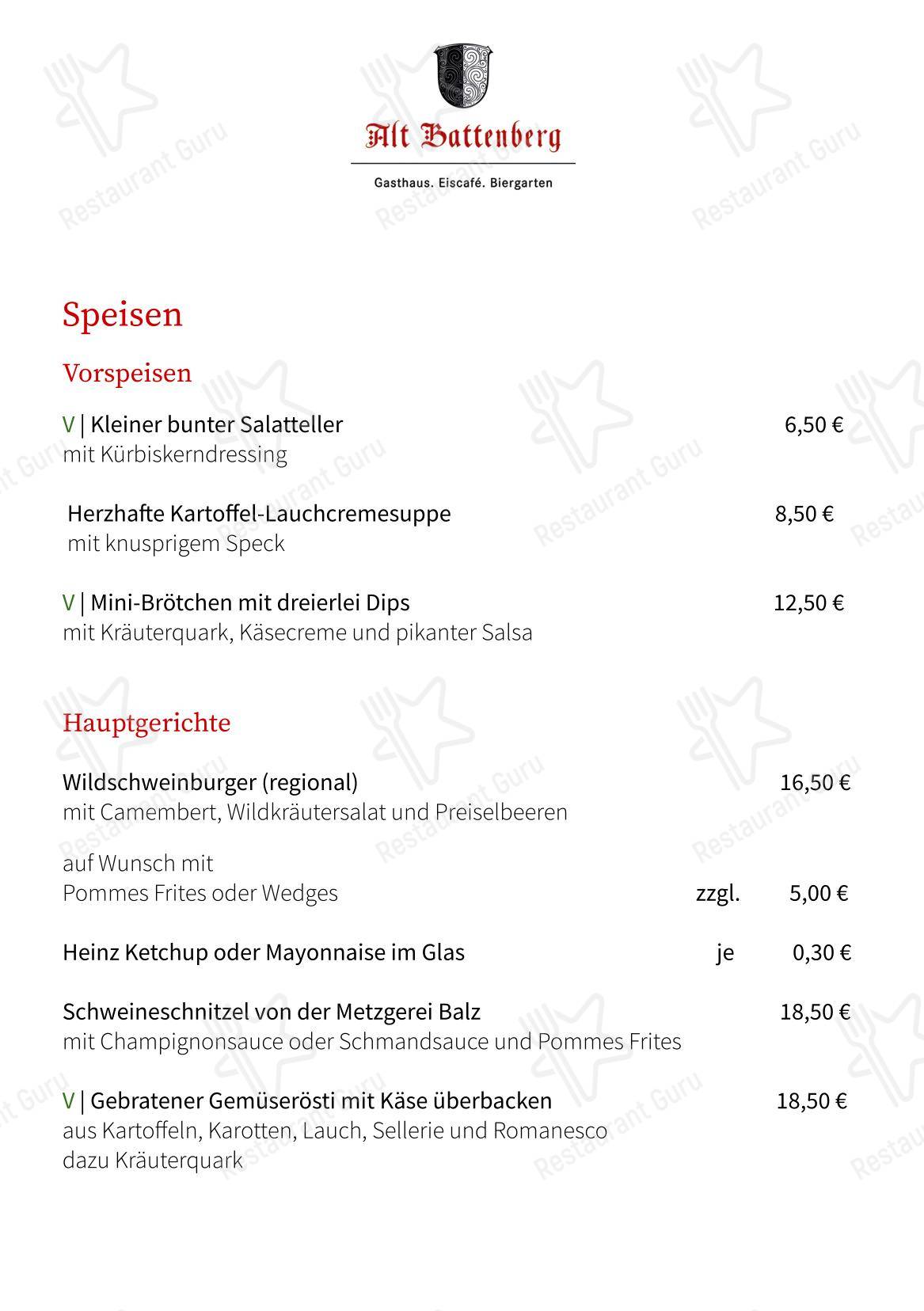 Коктейльная карта ресторана Alt Battenberg в Баттенберге