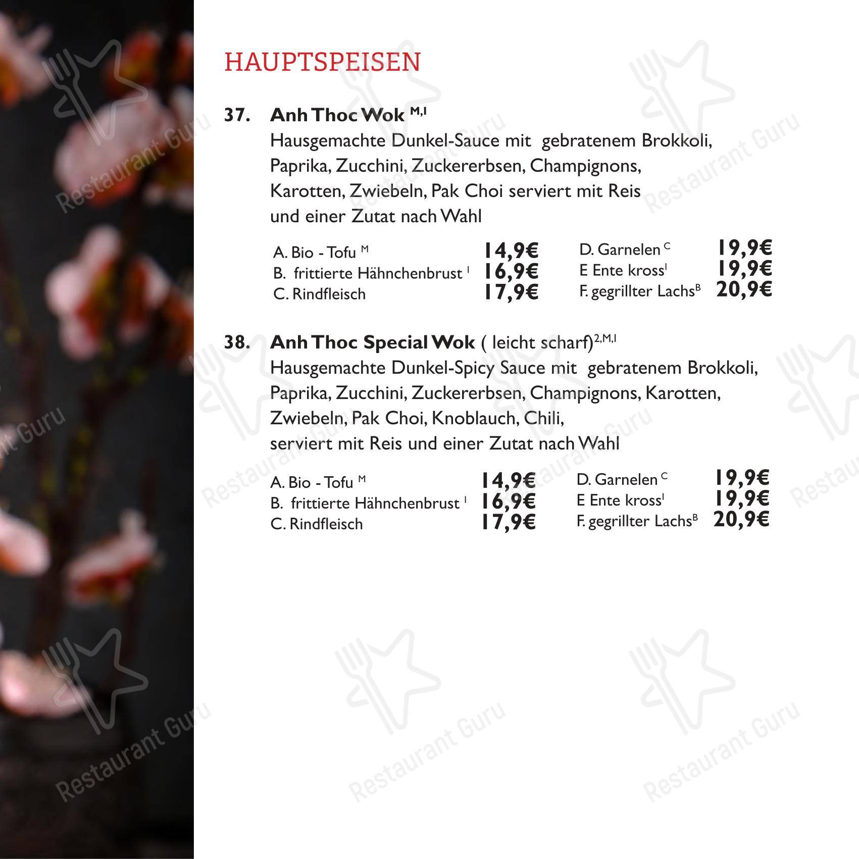 Anh Thoc Restaurant в Радеформвальде - Меню