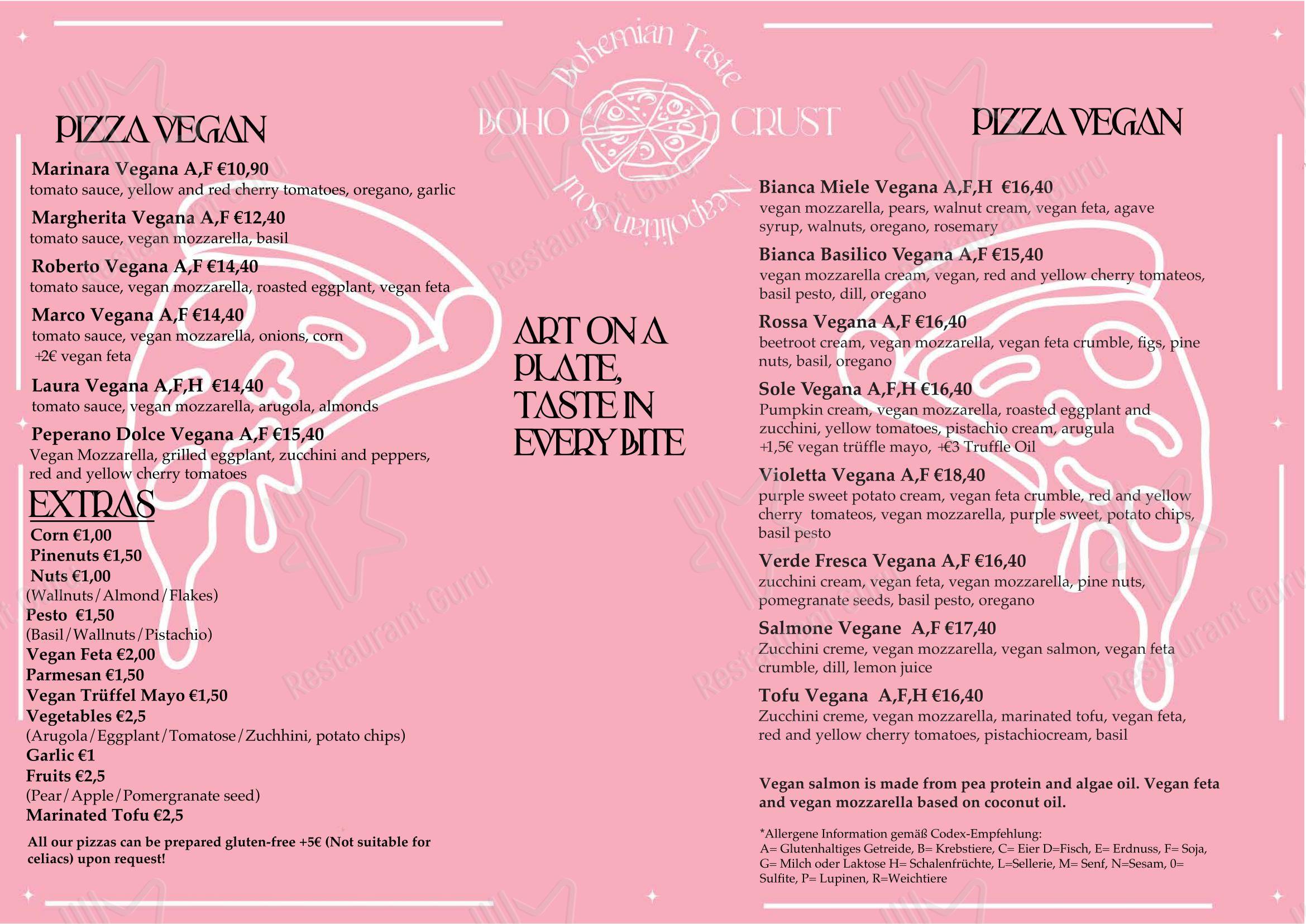 Меню ресторана Boho Crust в Вене
