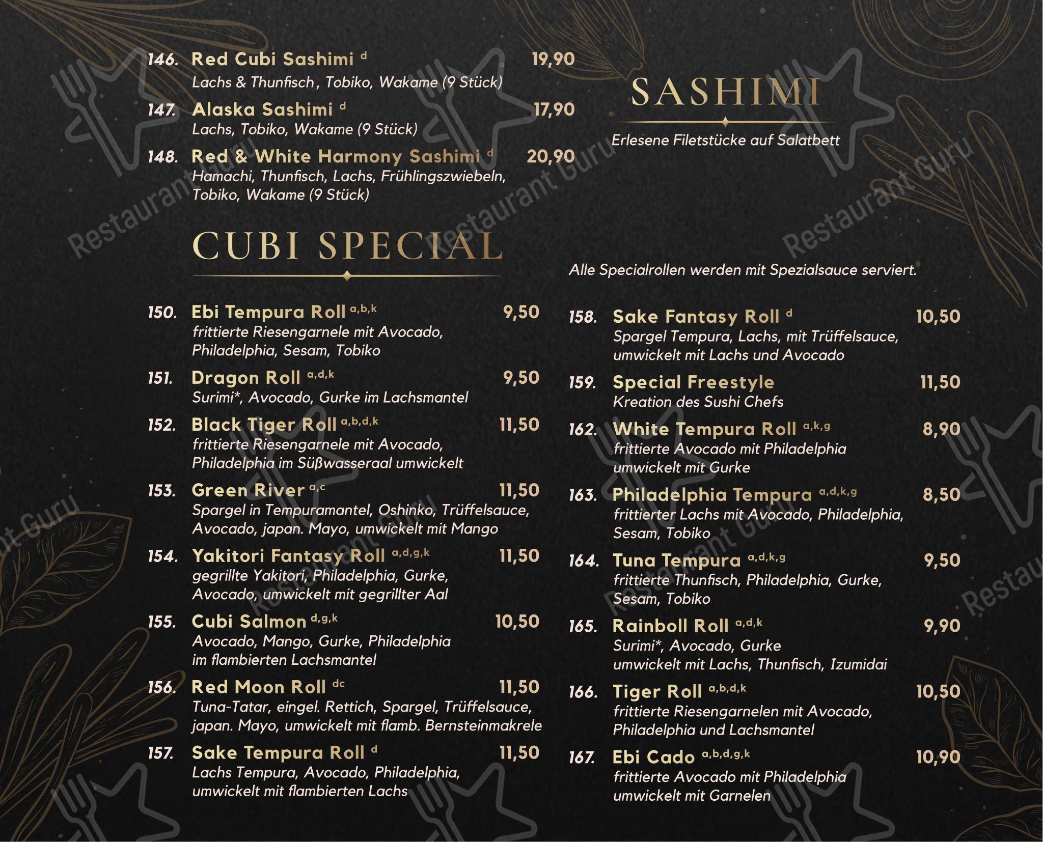 Меню напитков ресторана Cubi Restaurant в Берлине