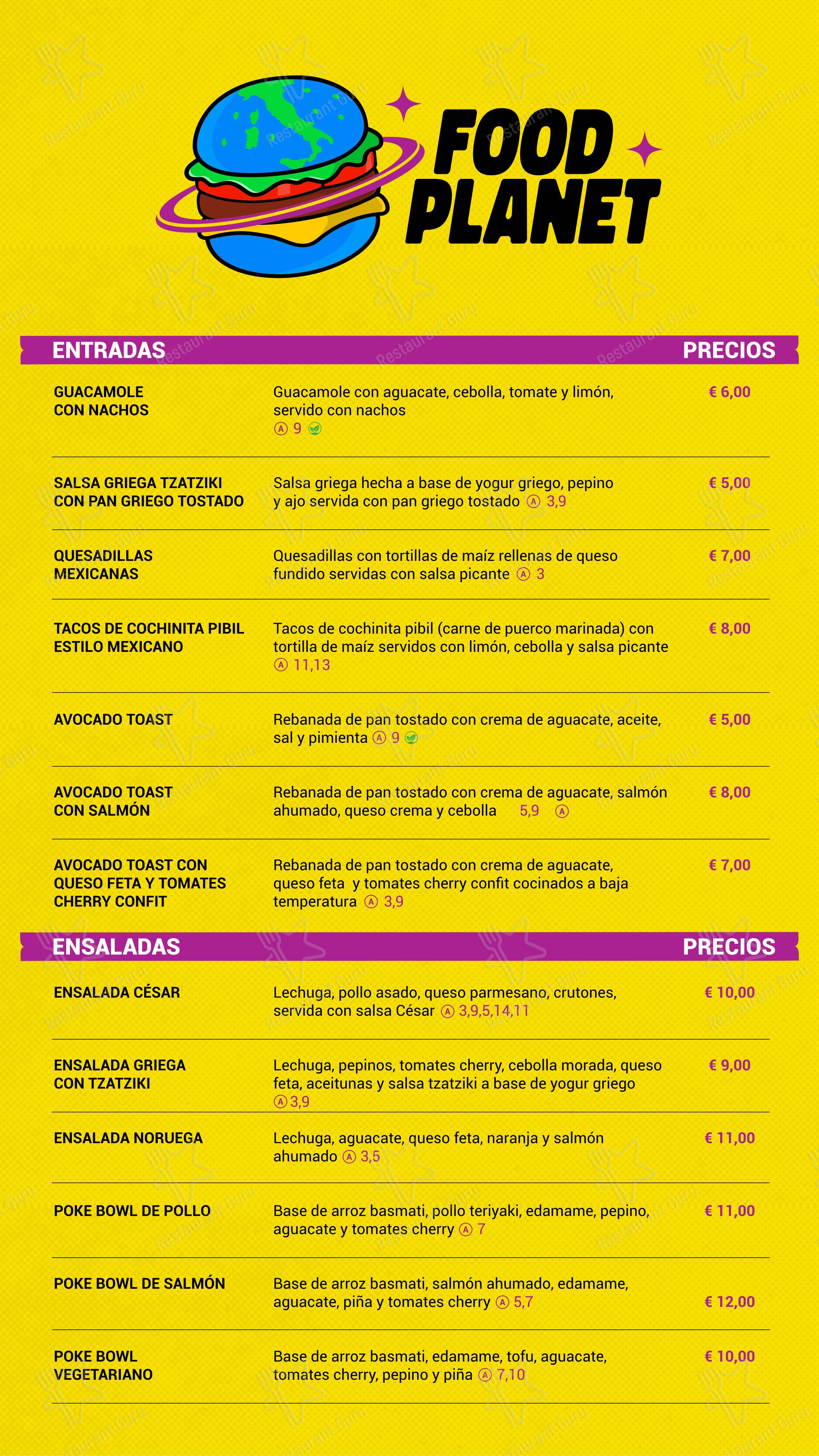 菜单 ресторана Food Planet Roma