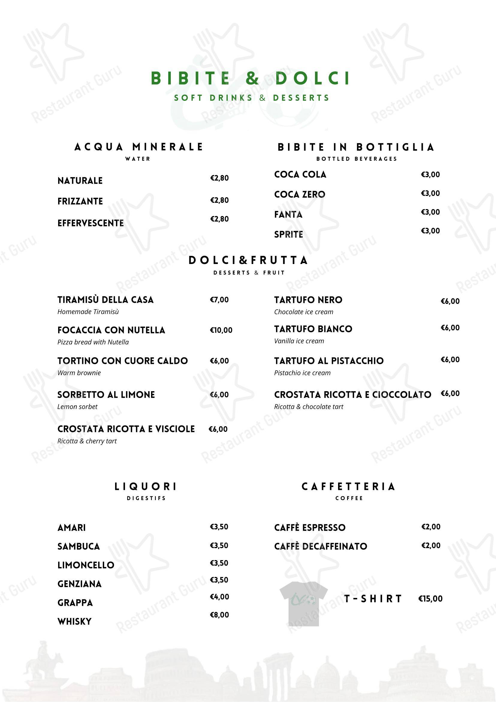 Меню пиццерии Ivo a Trastevere
