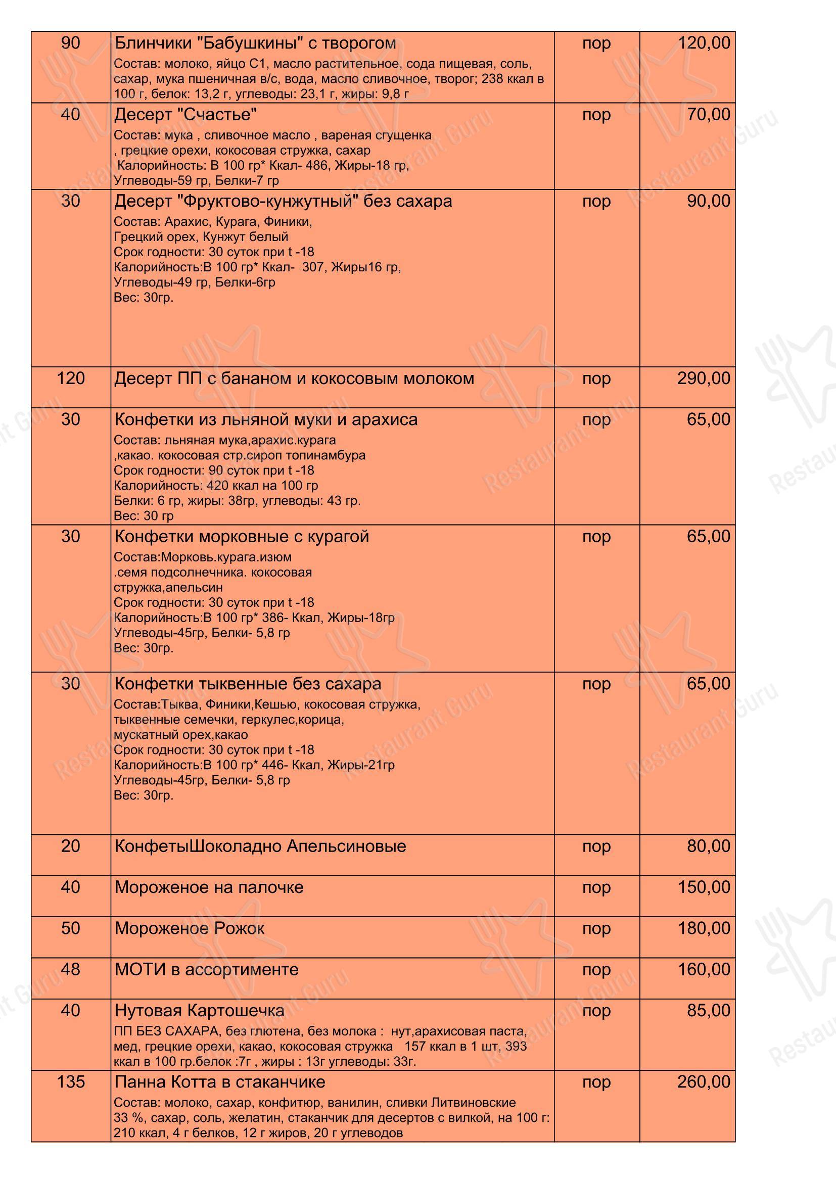 Меню кафе Кунжут и тыква