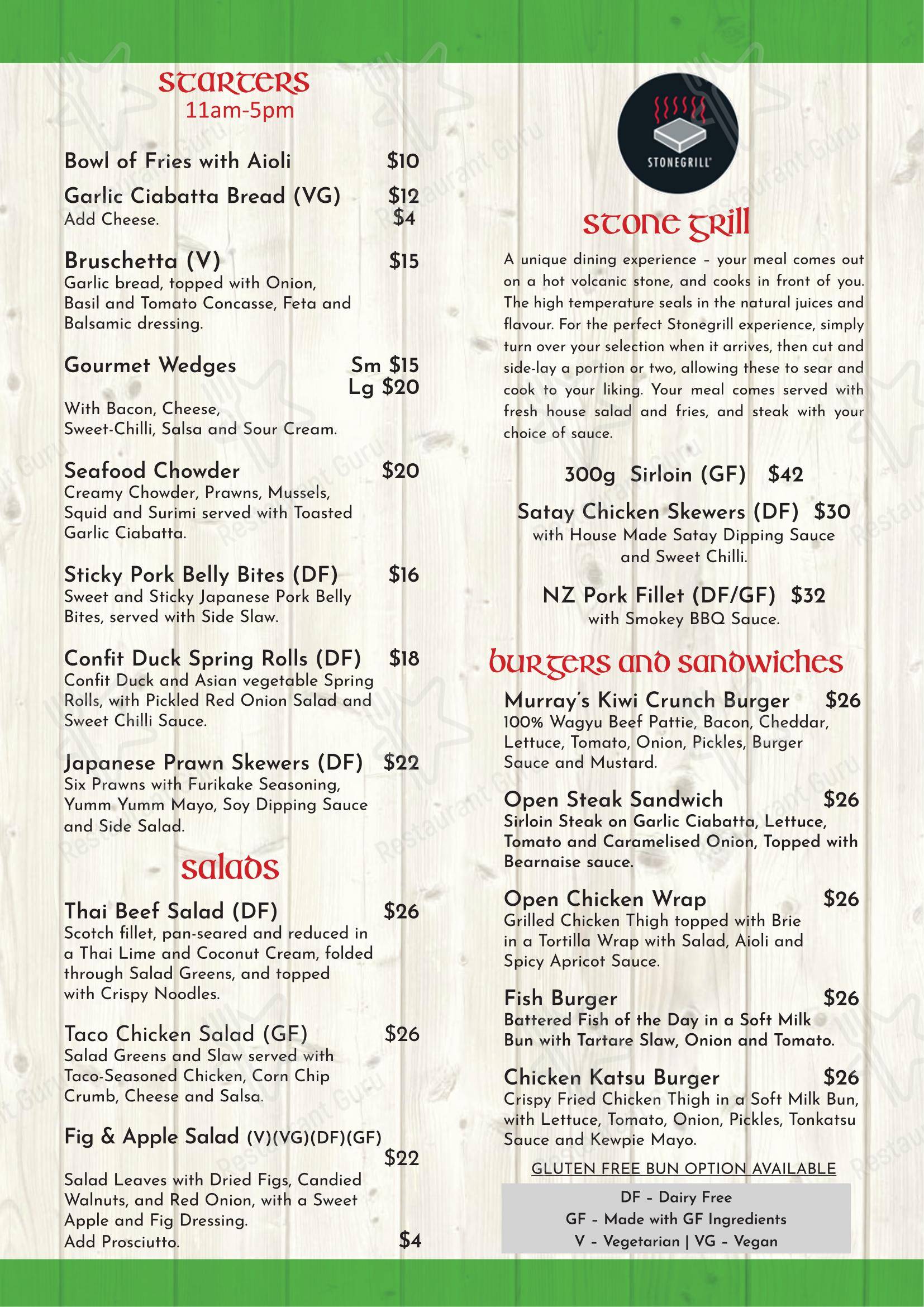 Murray's Irish Bar в Фейлдинге - Lunch Menu