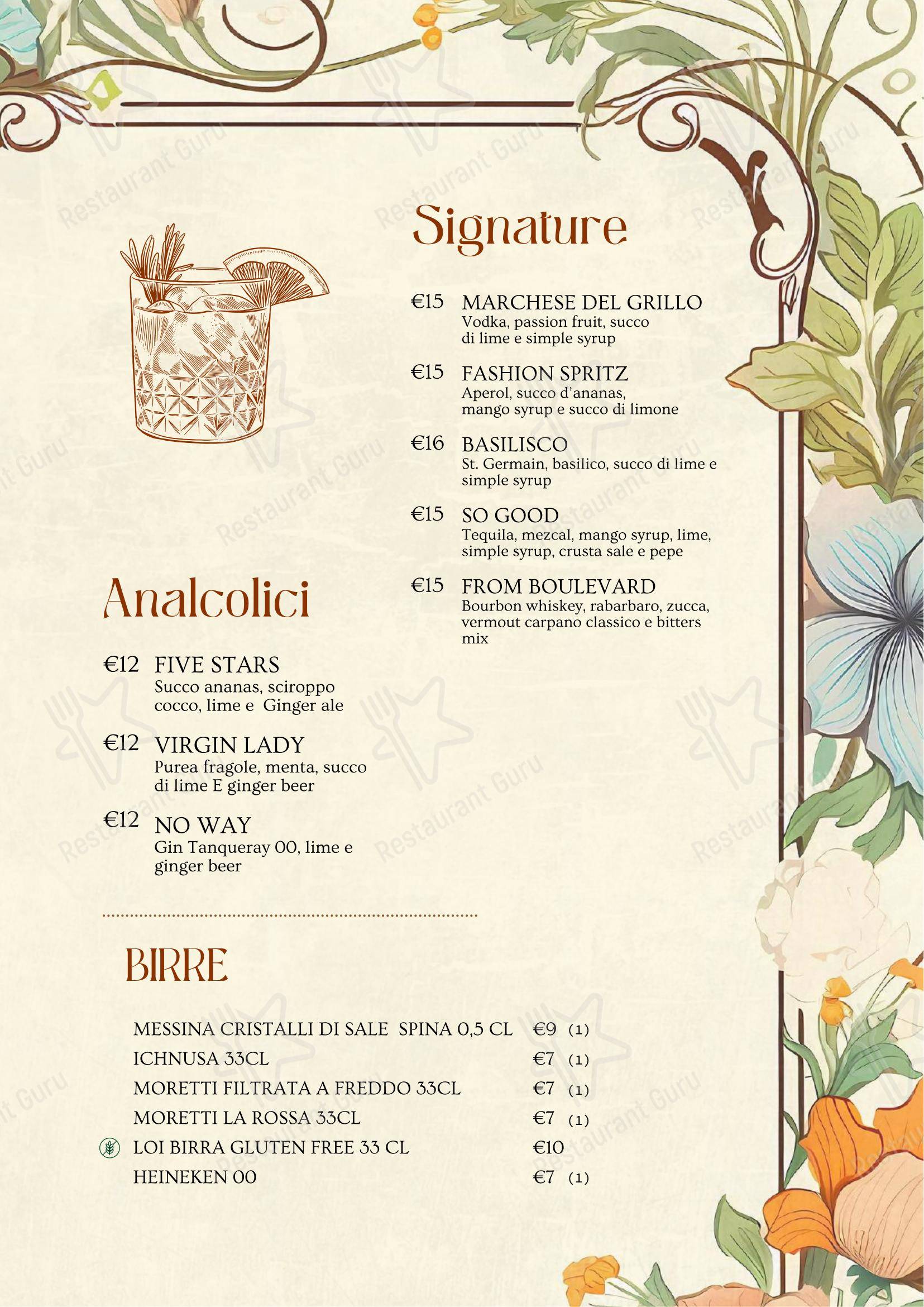 Меню напитков ресторана Nomina Cucina Ludica