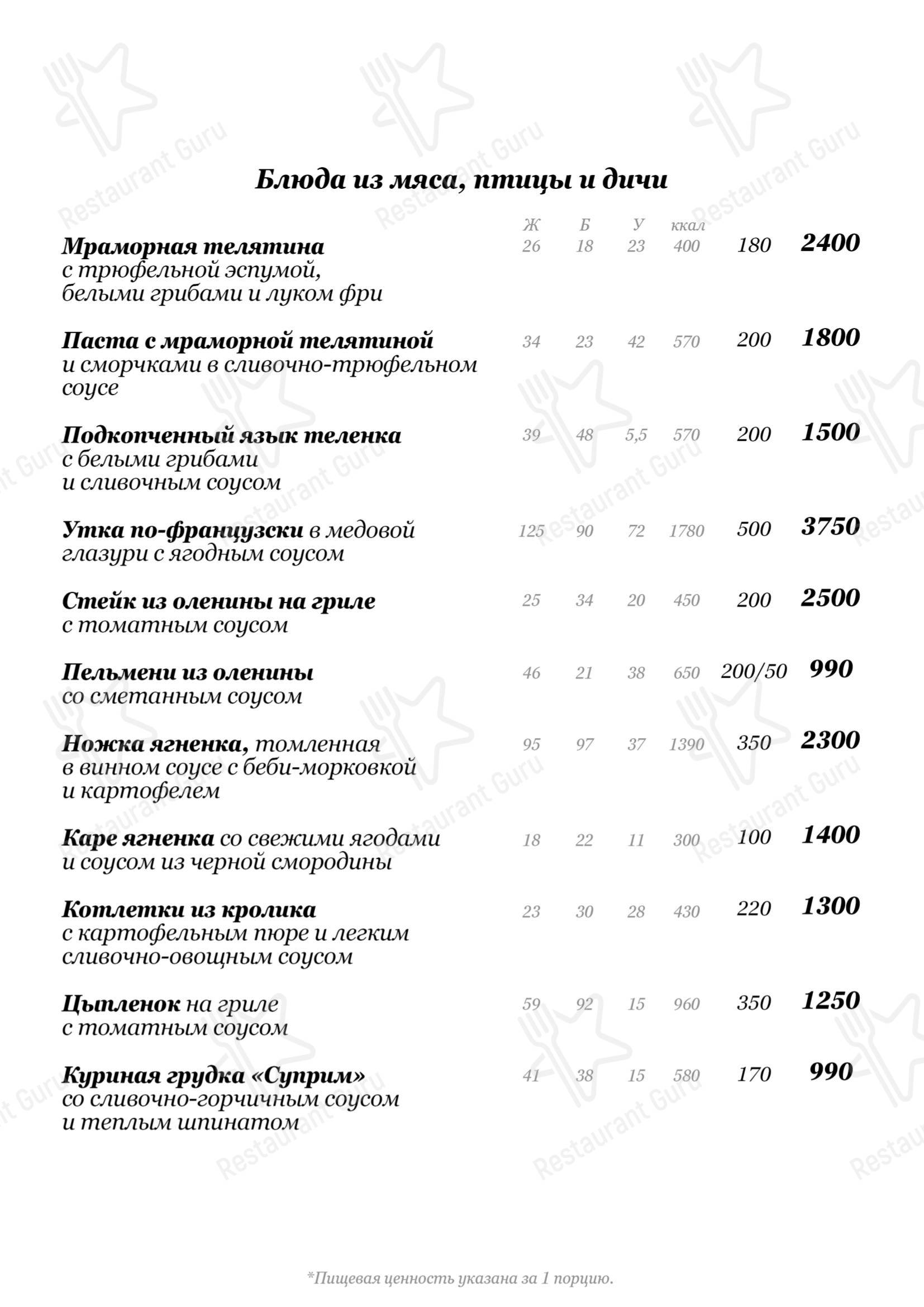 Меню ресторана Облака в Челябинске