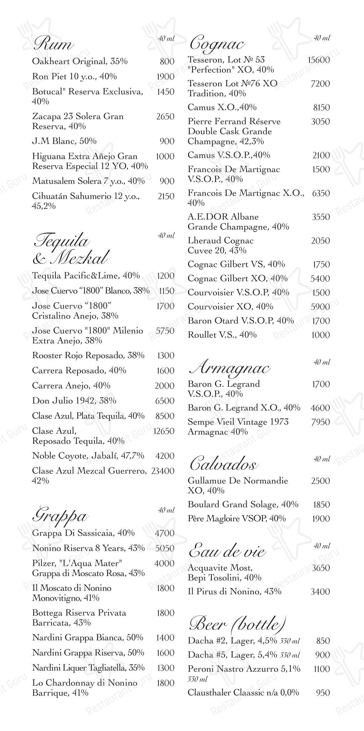 Oltremare в Москве - Dinner Menu