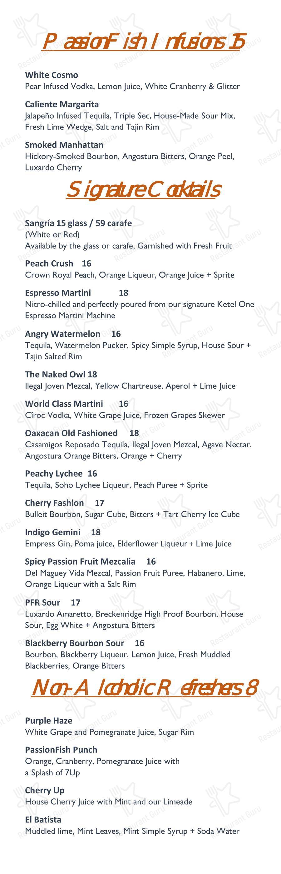 Carte menu ресторана PassionFish Reston