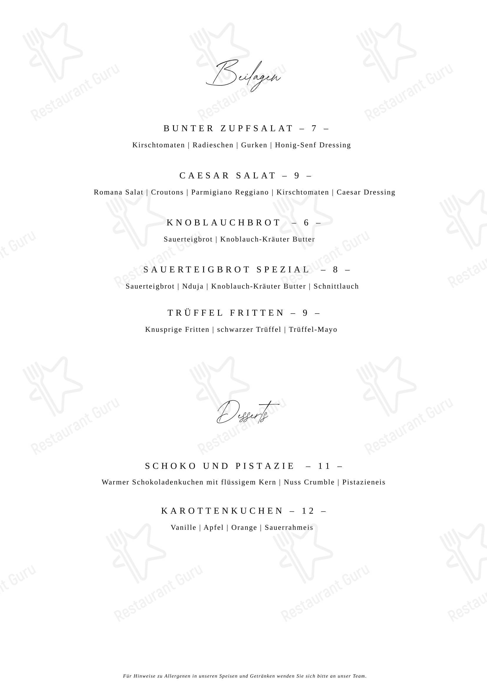 Меню ресторана Restaurant LUCE