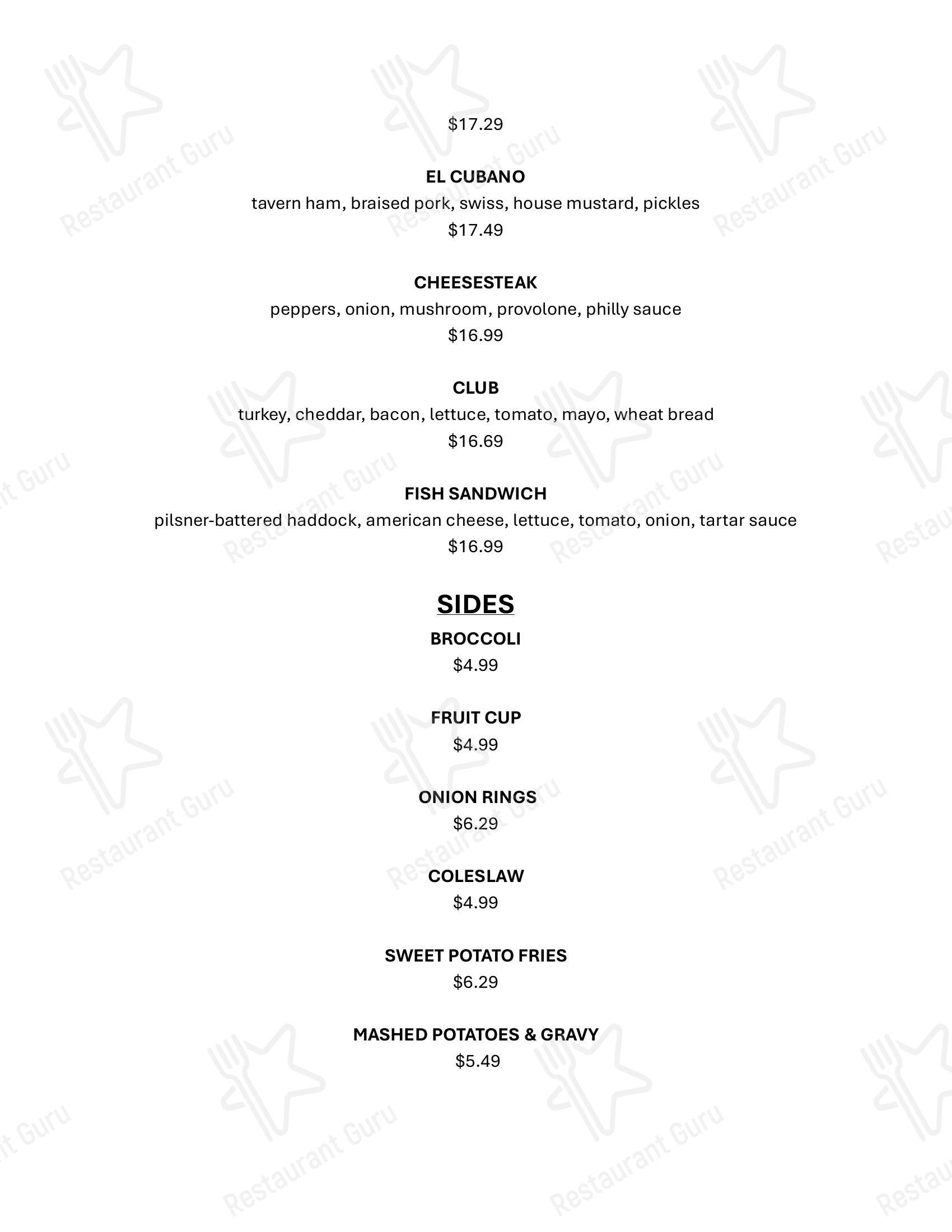 Dinner Menu паба и бара Rusty Bucket Restaurant and Tavern