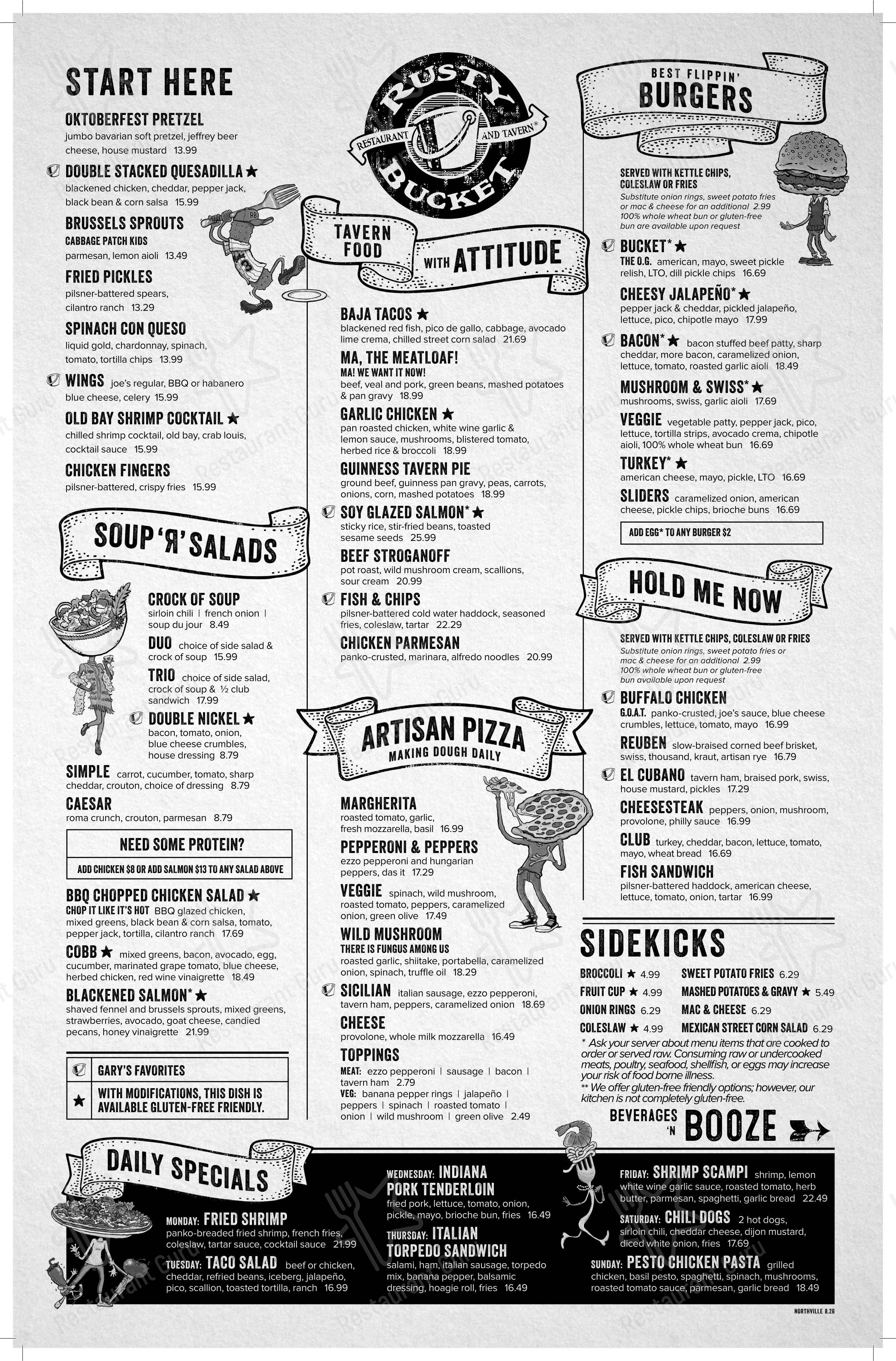 Lunch Menu паба и бара Rusty Bucket Restaurant and Tavern