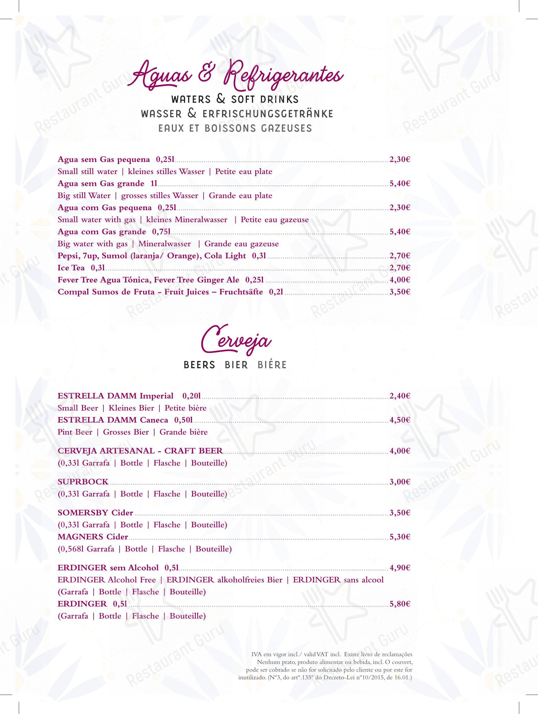 Taste Restaurante Carvoeiro в Прайа-ду-Карвоейру - Меню напитков