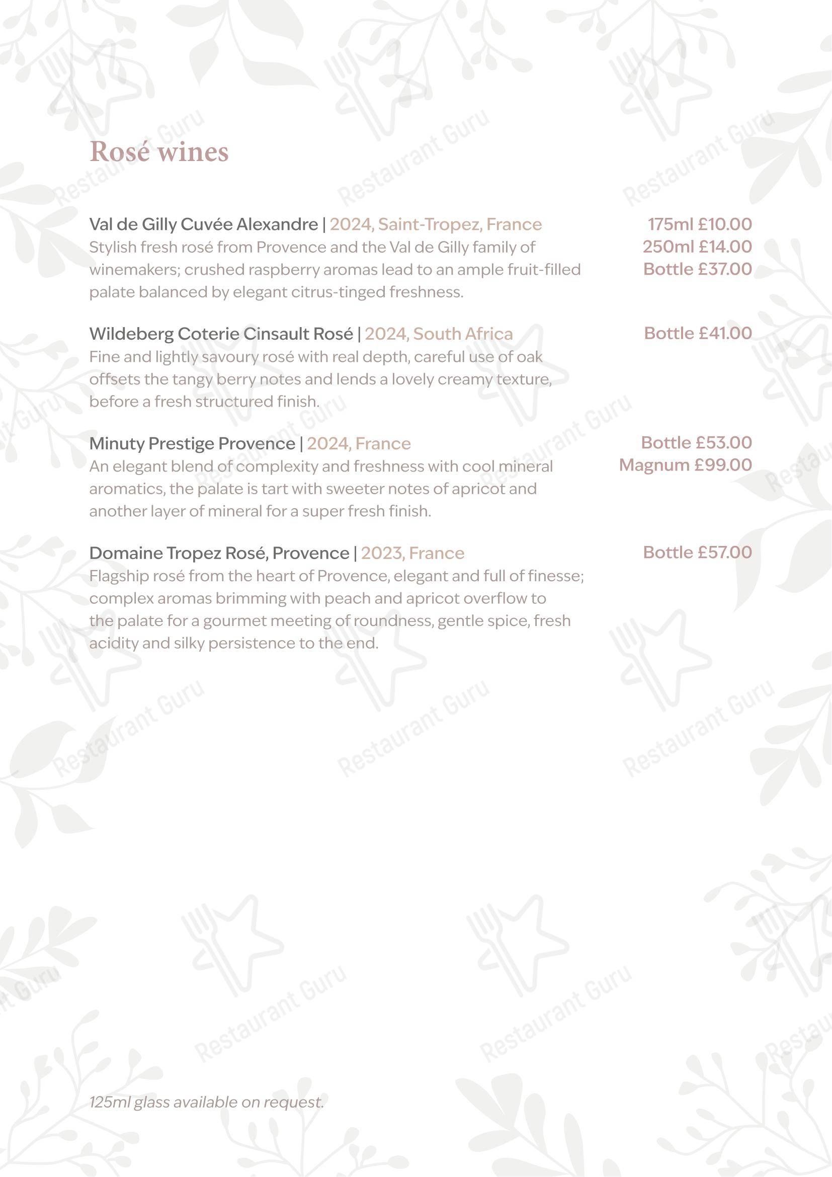 Table Menu паба и бара The Peacock at Rowsley