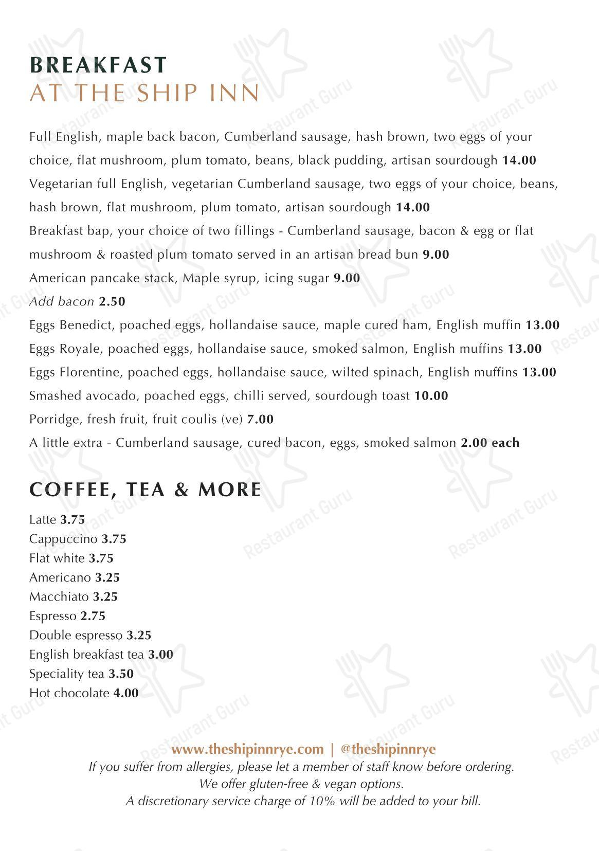 Меню ресторана The Ship Inn - Breakfast Menu