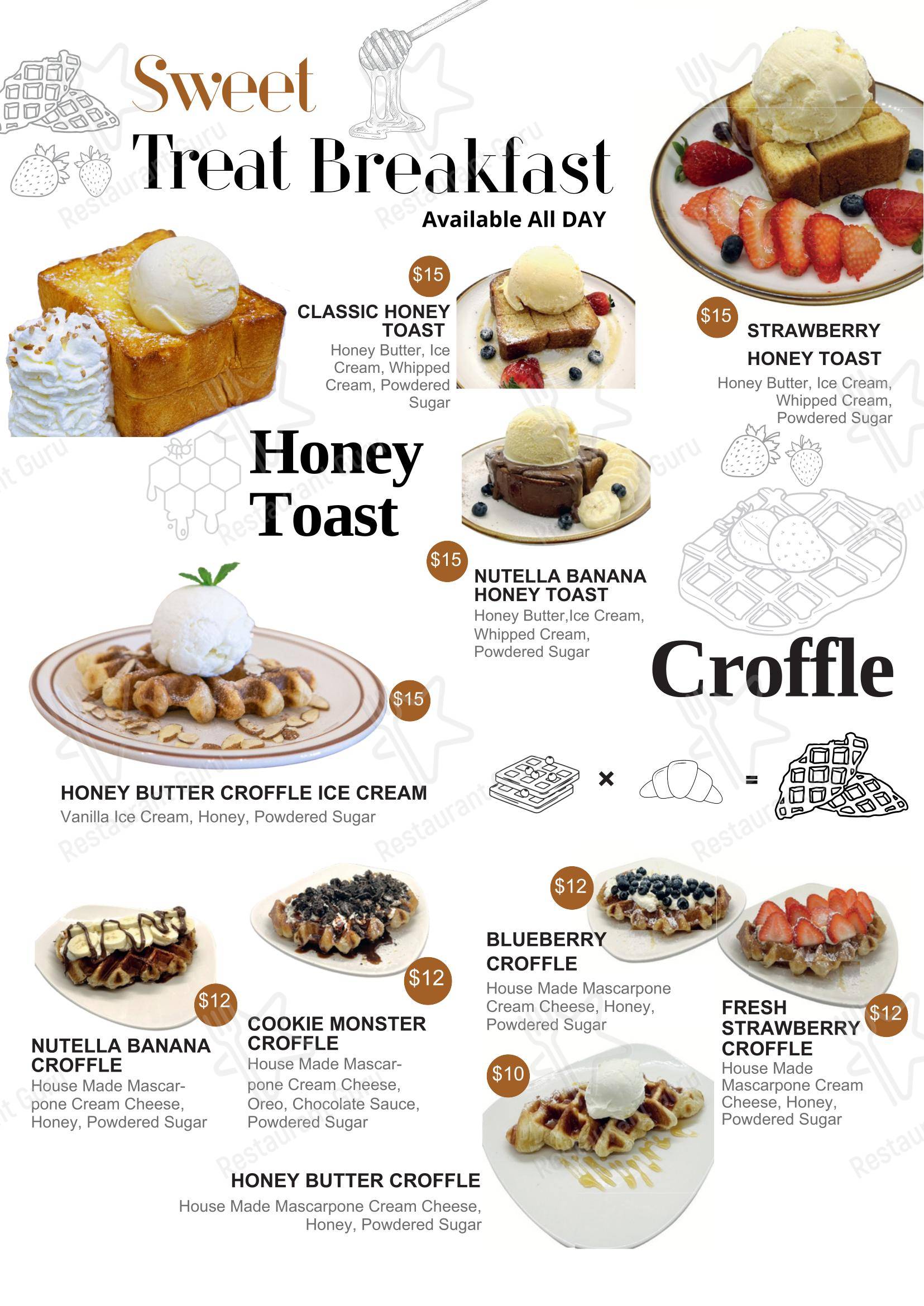 Меню напитков десерта Toast & Thai