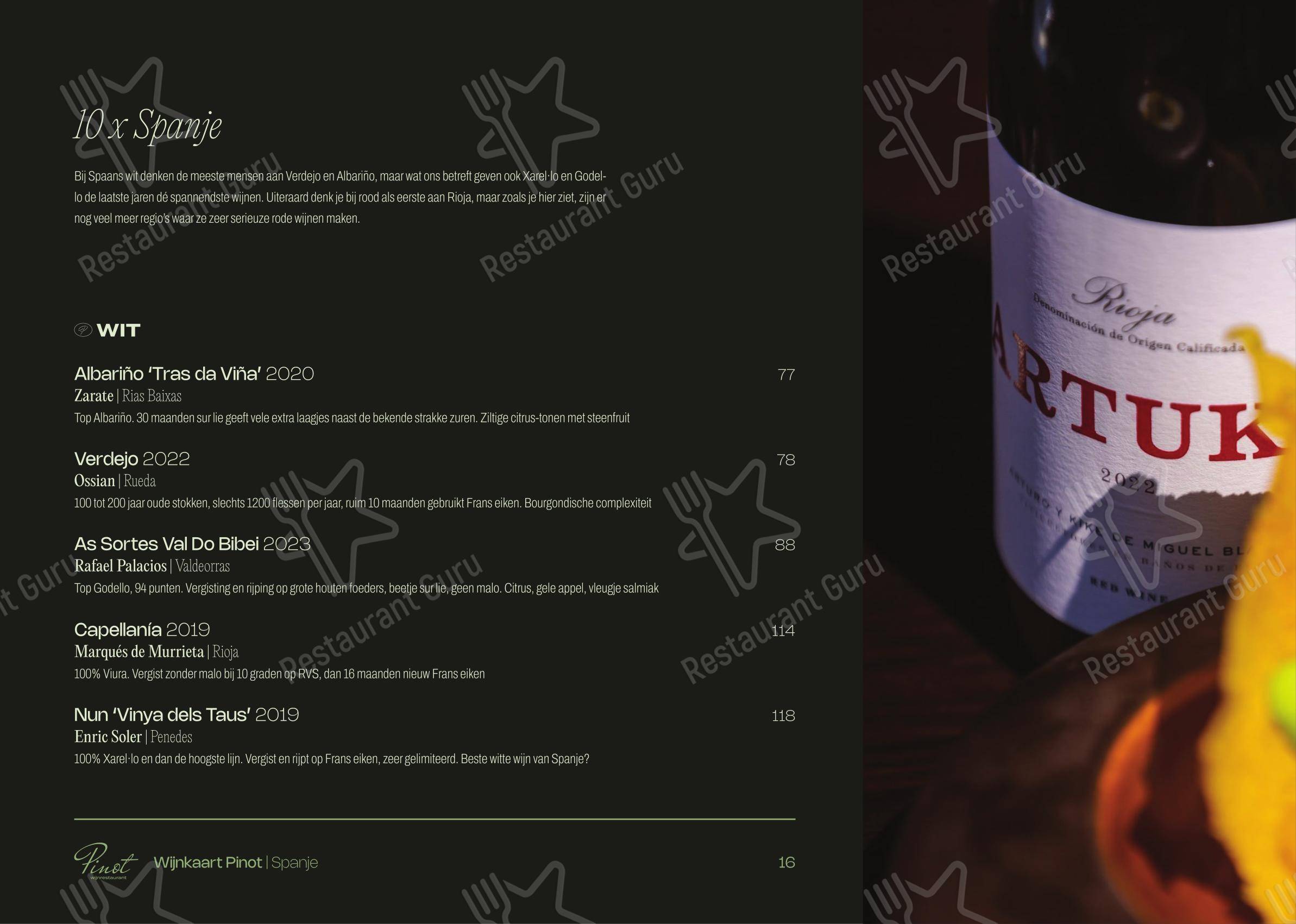 Меню паба и бара Wijnrestaurant Pinot - Меню напитков