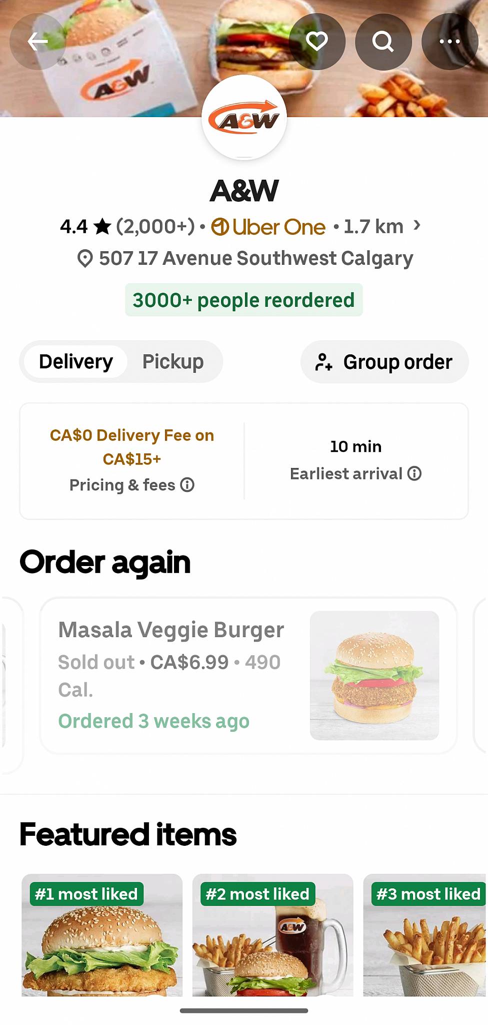A&W Canada меню