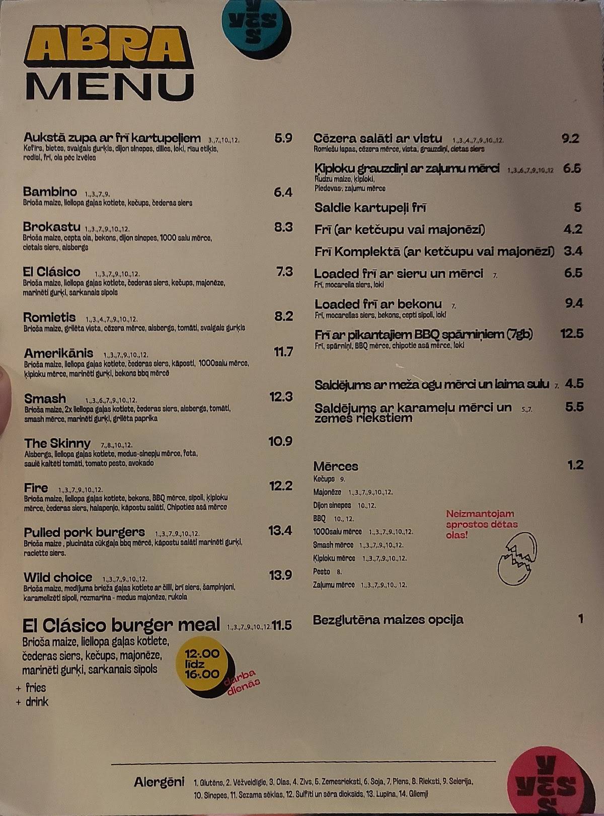 ABRA BAR меню