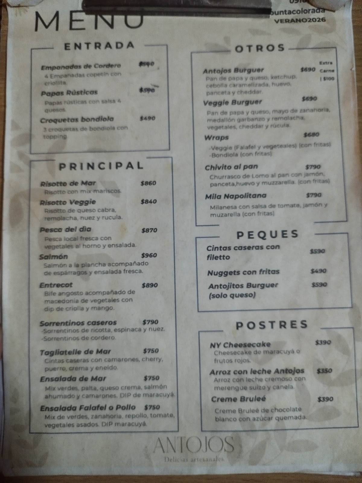 ANTOJOS меню