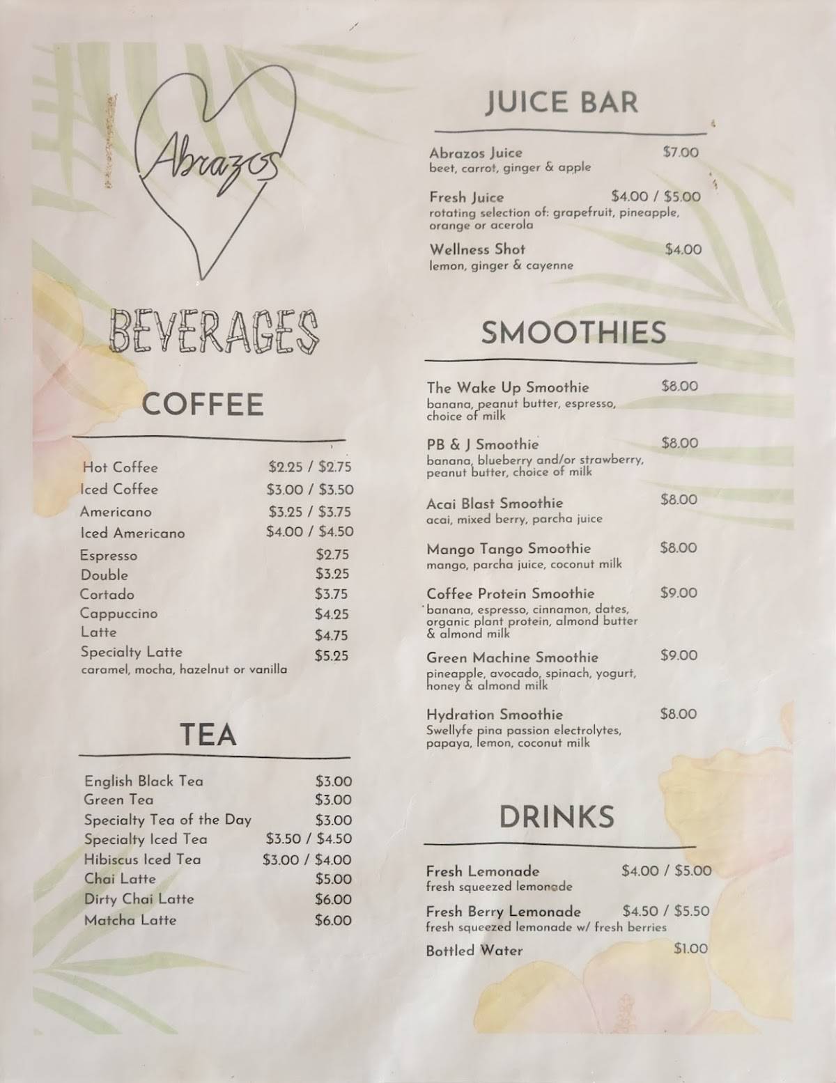 Abrazos Cafe меню