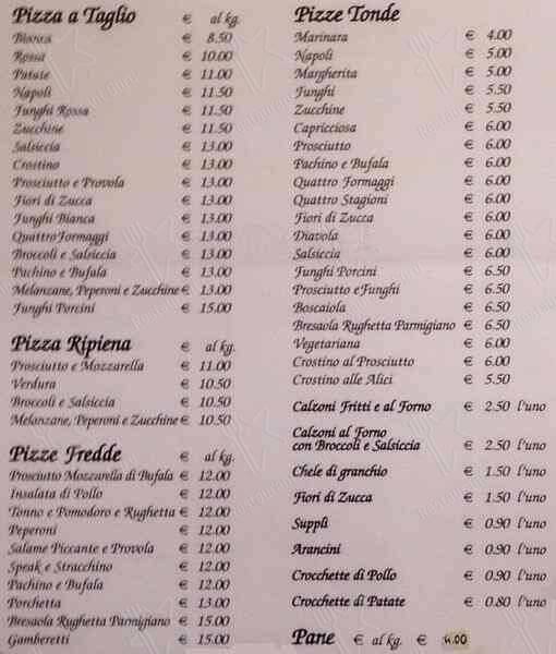Rosticceria al buchetto - PIZZA POLLI меню