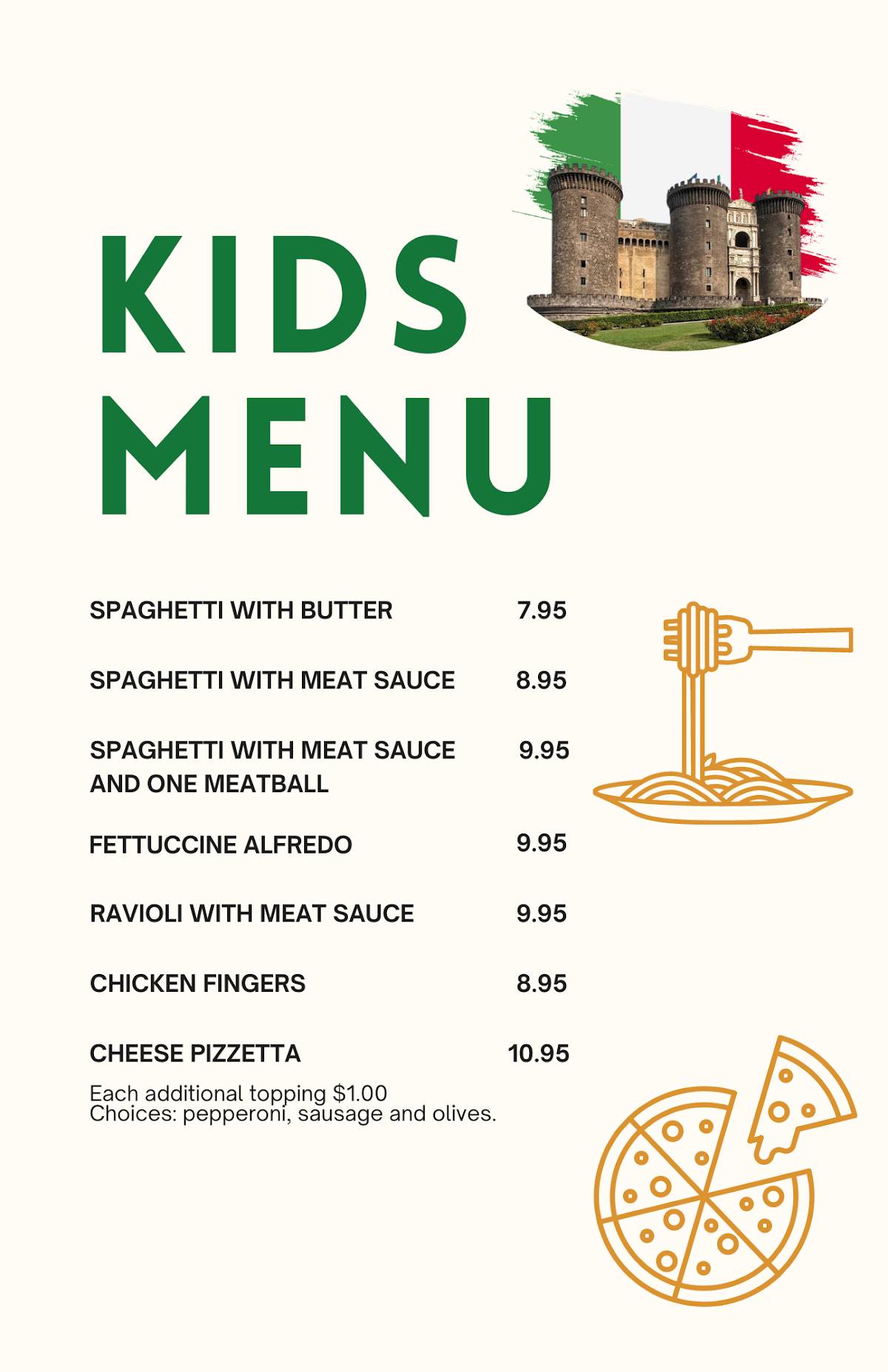 Al Castello Ristorante Italiano меню