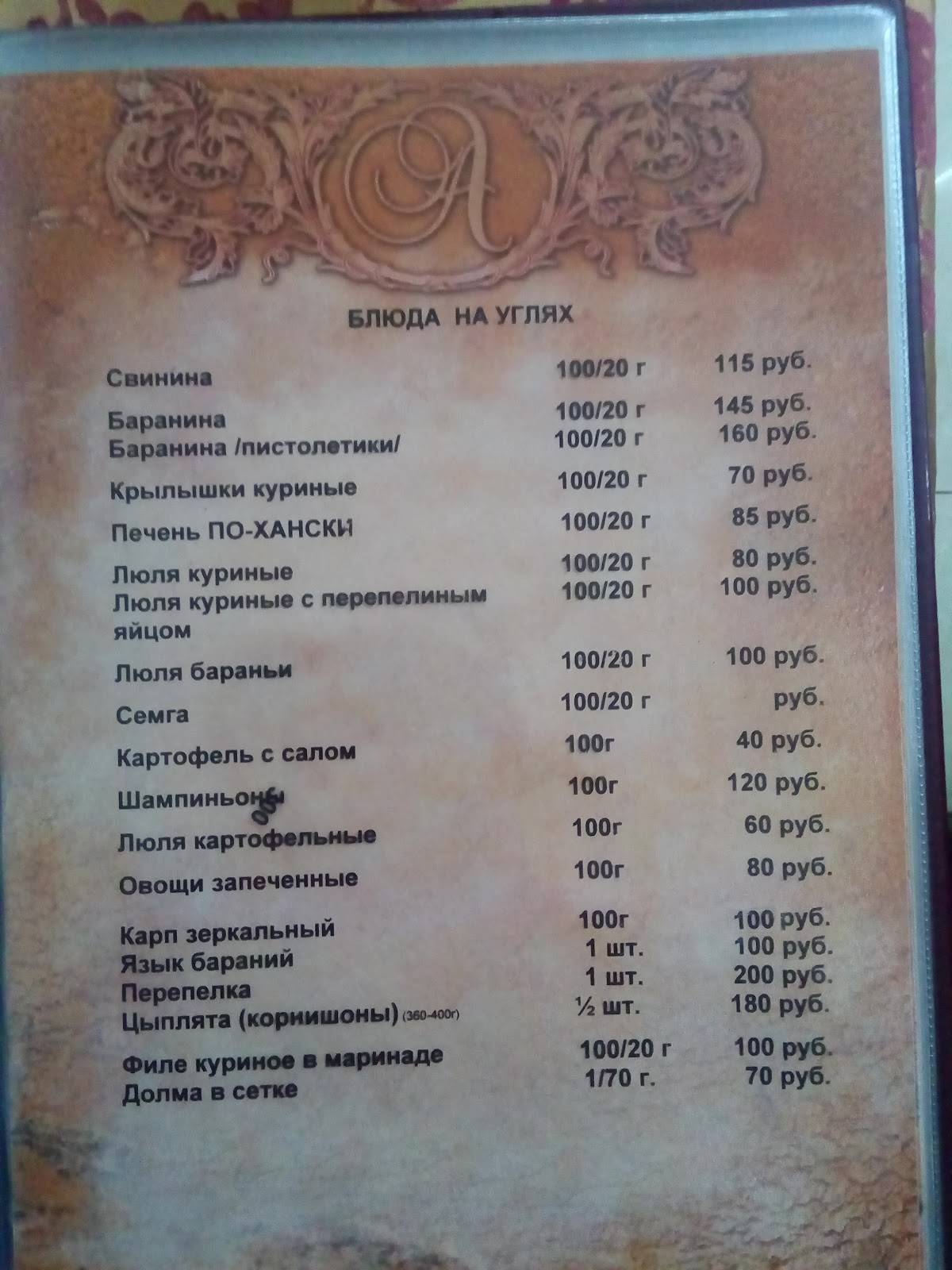 Алёнка меню