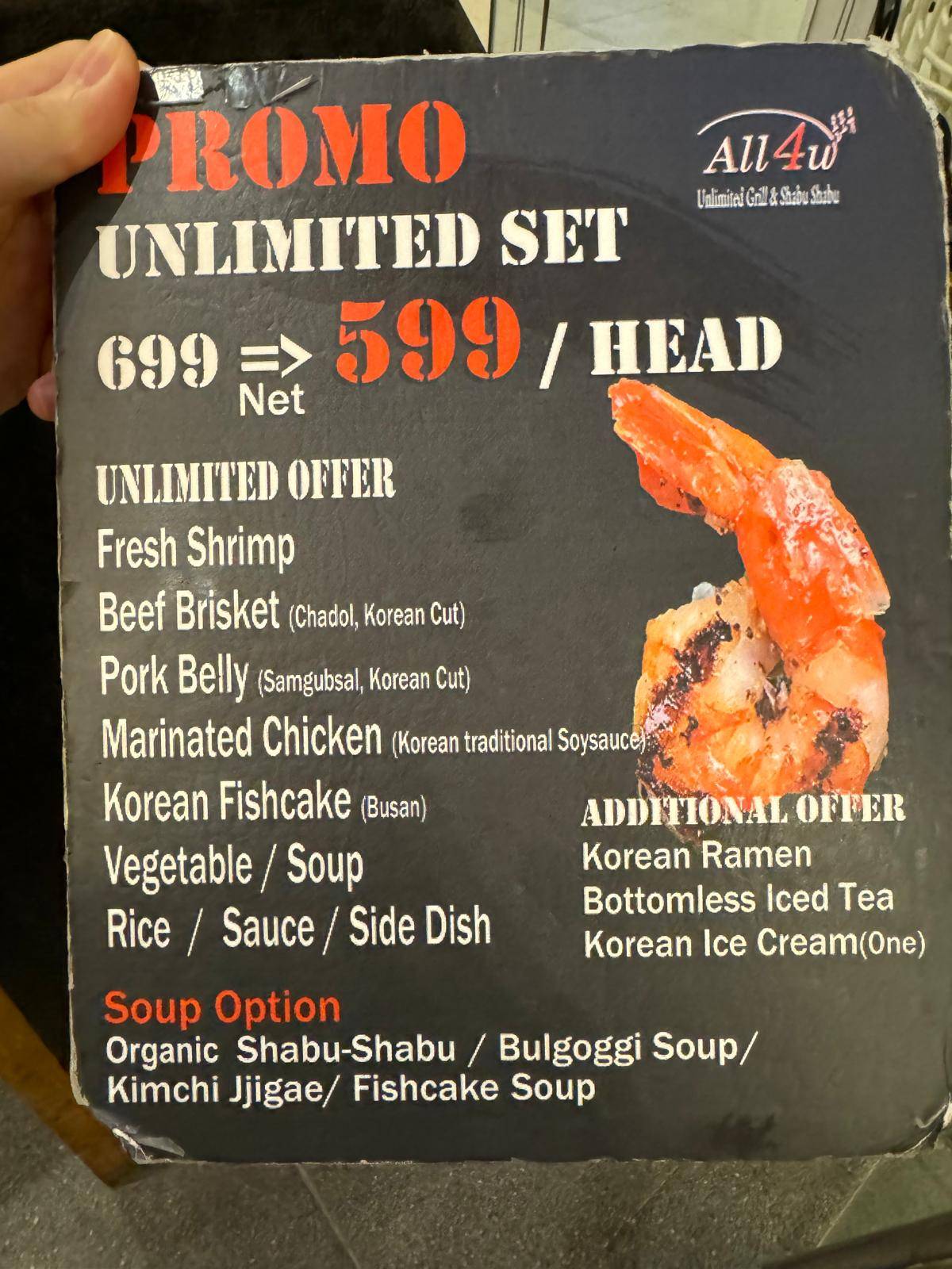 All4U Unlimited Grill & Shabu Shabu меню