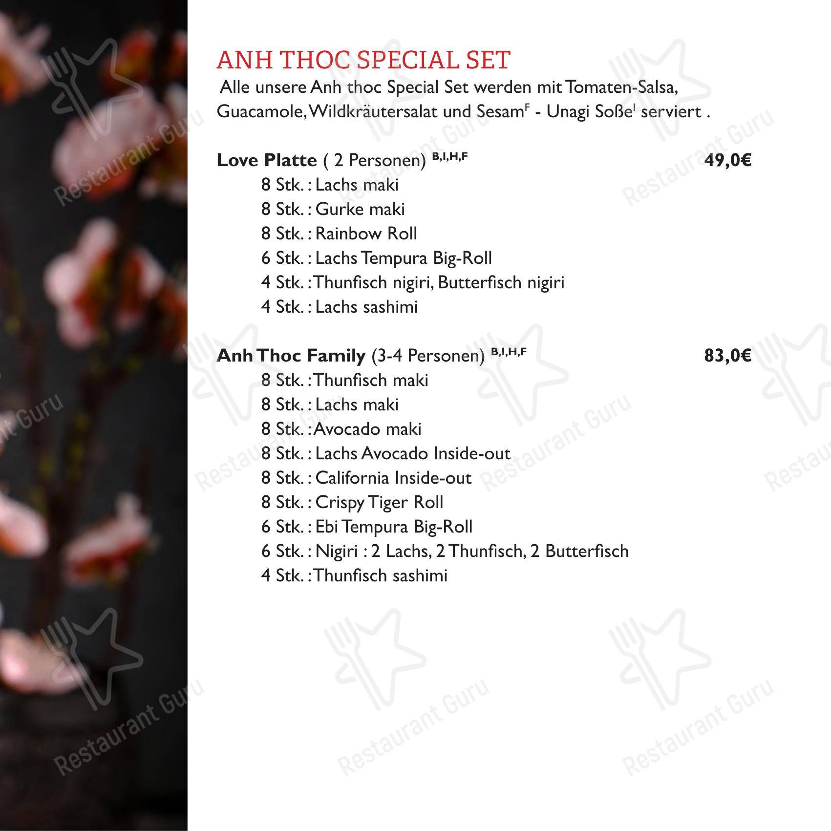 Anh Thoc Restaurant в Радеформвальде - Меню