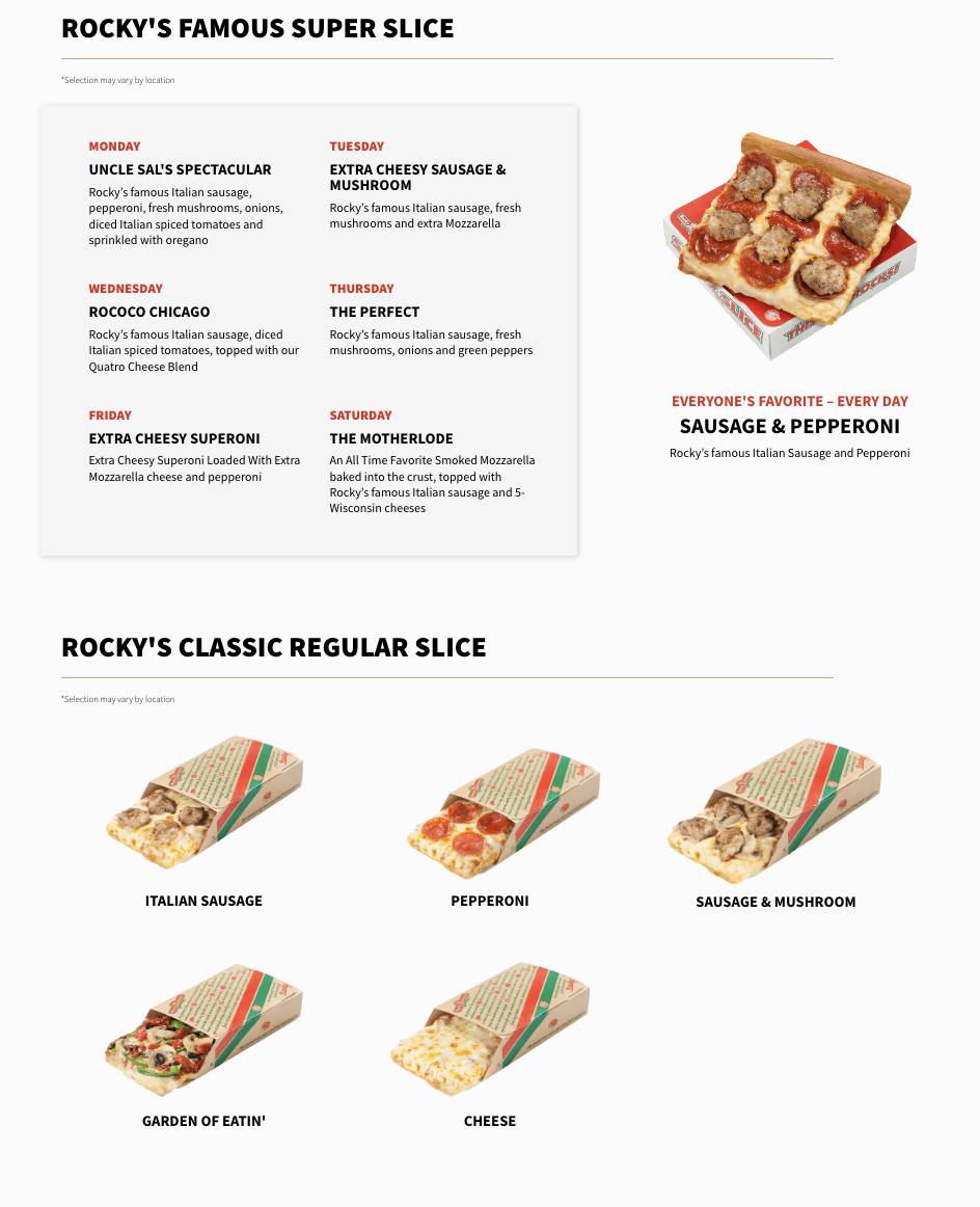 Rocky Rococo Pizza and Pasta меню