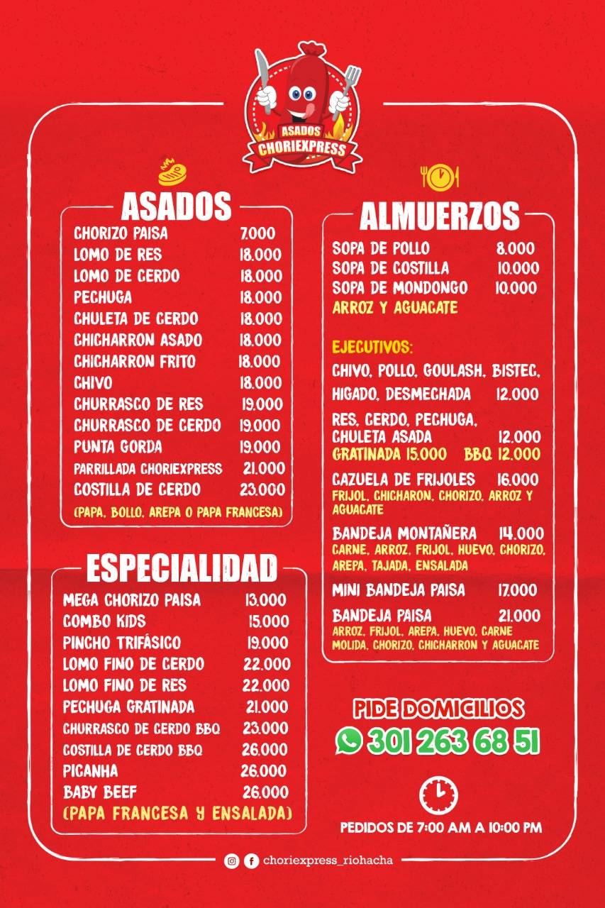 Asados Choriexpress меню