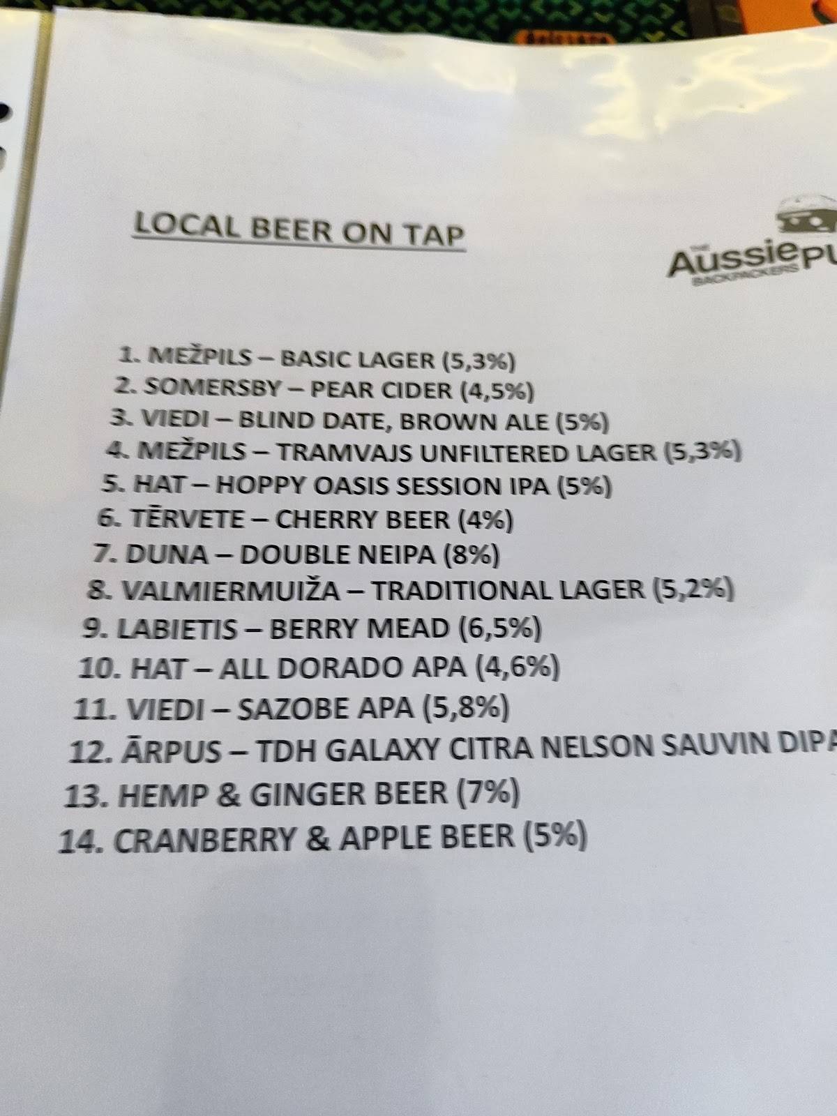 Aussie Backpackers Pub меню